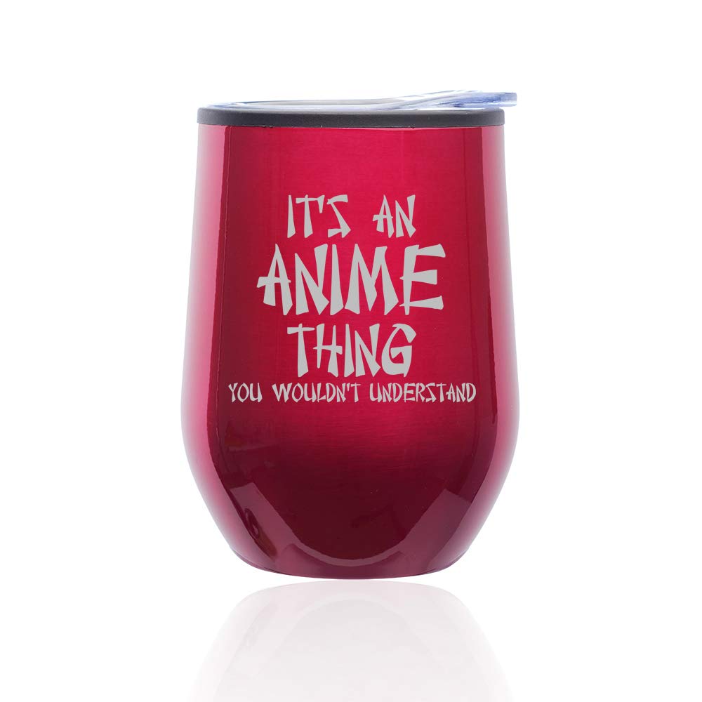 Anime Themed Stemless Wine Tumbler with Lid - 16oz Insulated Travel Mug for Coffee, Tea & Cocktails - Perfect for Home, Office & Outdoor Adventures (Fuchsia Pink)