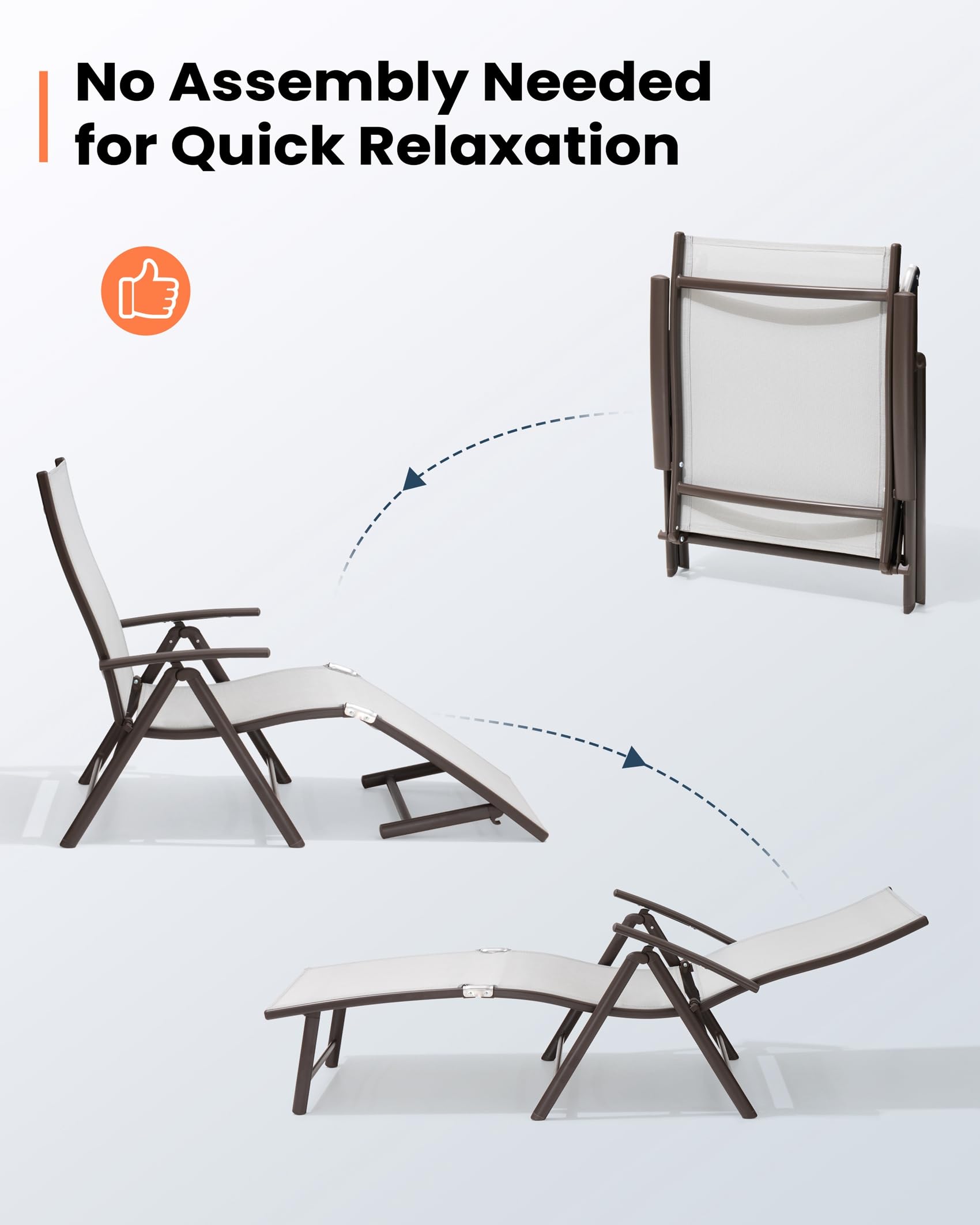 Pellebant 4-Piece Outdoor Chaise Lounge Set - Adjustable Aluminum Pool Lounge Chairs with Foldable Design & Footrest - Light Grey Patio Furniture for Backyard, Beach, Poolside, Deck & Garden Relaxation