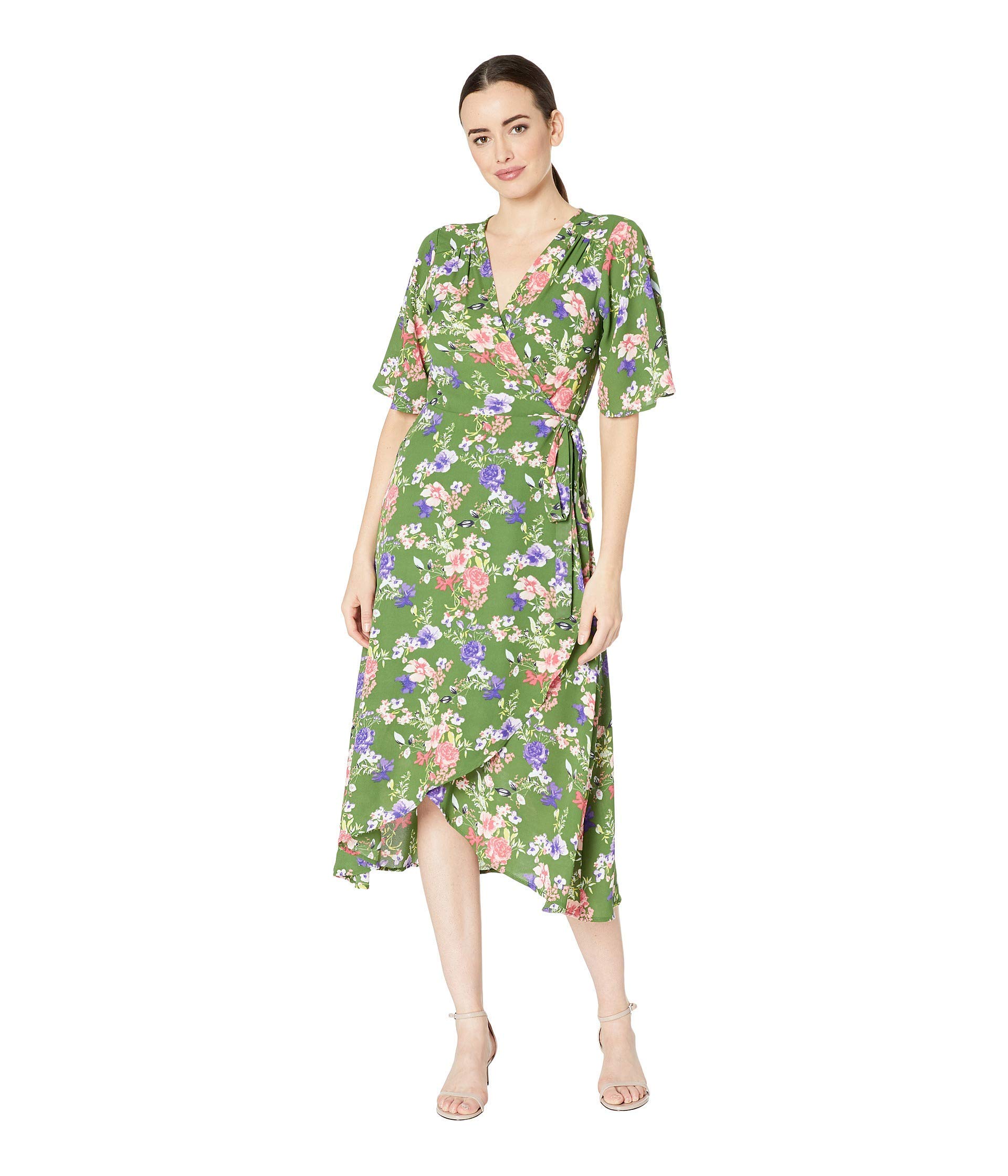 Bobeau Orna Floral Wrap Dress for Women - Flowy Summer Midi Dress with V-Neck & Belt - Perfect for Beach Vacation, Date Night & Office Wear