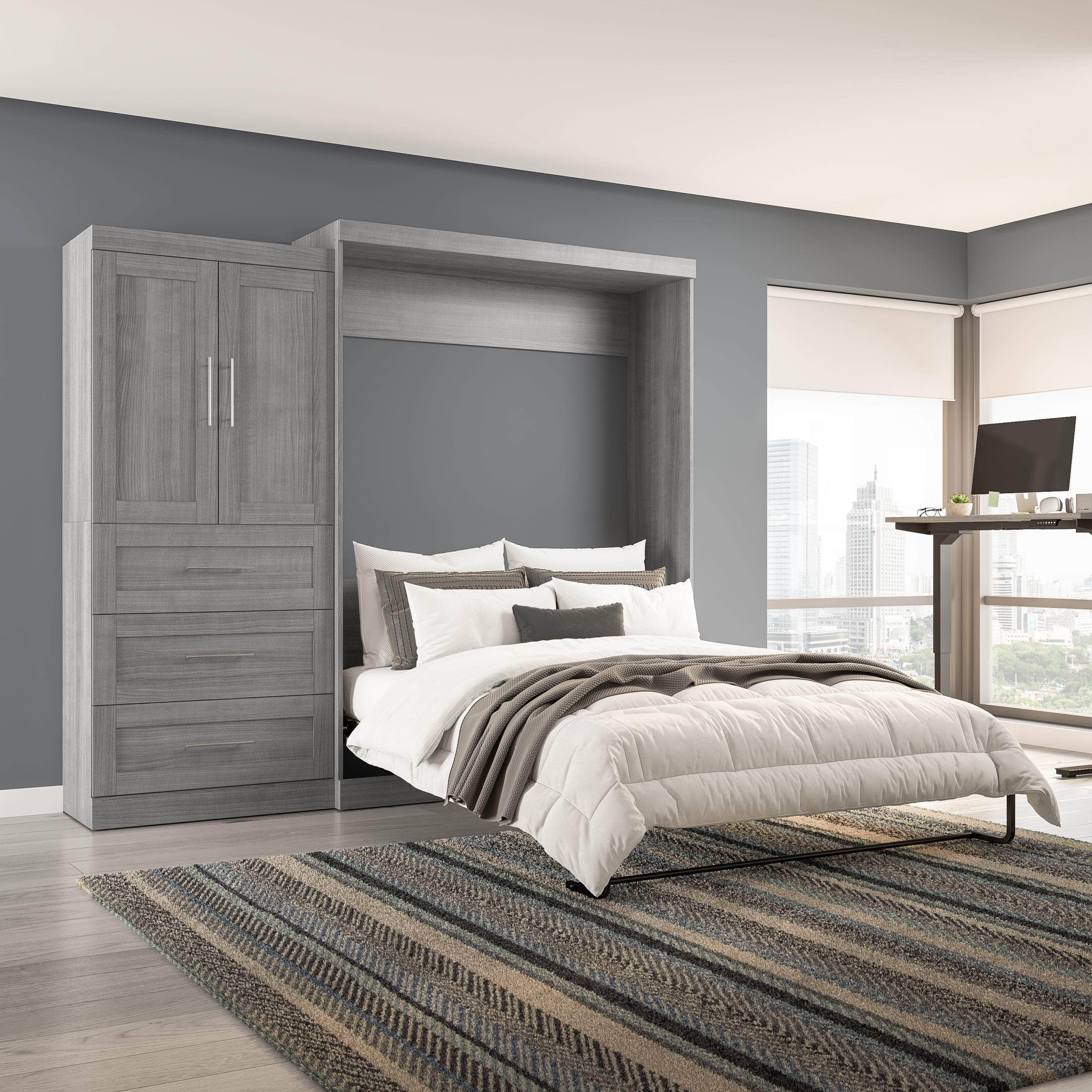 Pur Queen Murphy Wall Bed with Storage Drawers (101 Inch) - 4 Color Options | Space-Saving Wall Bed for Small Apartments, Guest Rooms & Home Offices