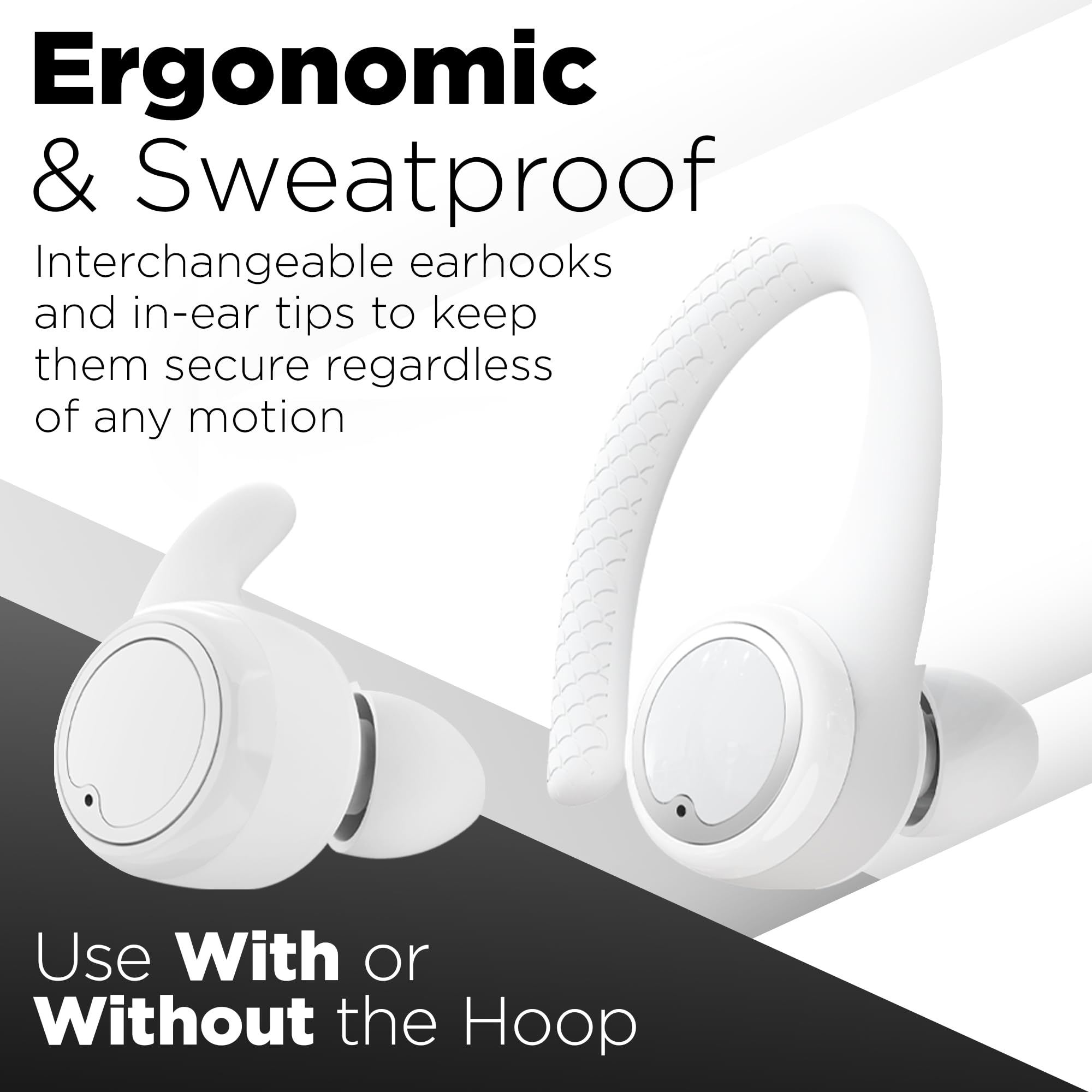 MyJoy Active Wireless Bluetooth Earbuds - Over Ear Headphones for Running, Workout & Sports - Sweatproof & Secure Fit - White (Perfect for Gym, Jogging & Outdoor Activities)