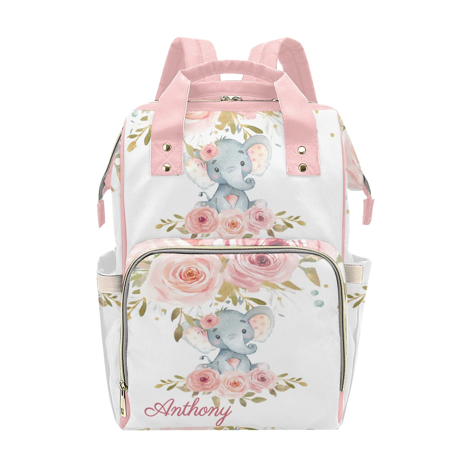 Custom Personalized Diaper Backpack for Girls - Pink Floral Design with Name Embroidery, Large Baby Bag for Nursing Moms, Travel & Daycare Essentials Organizer, Perfect Gift for New Moms