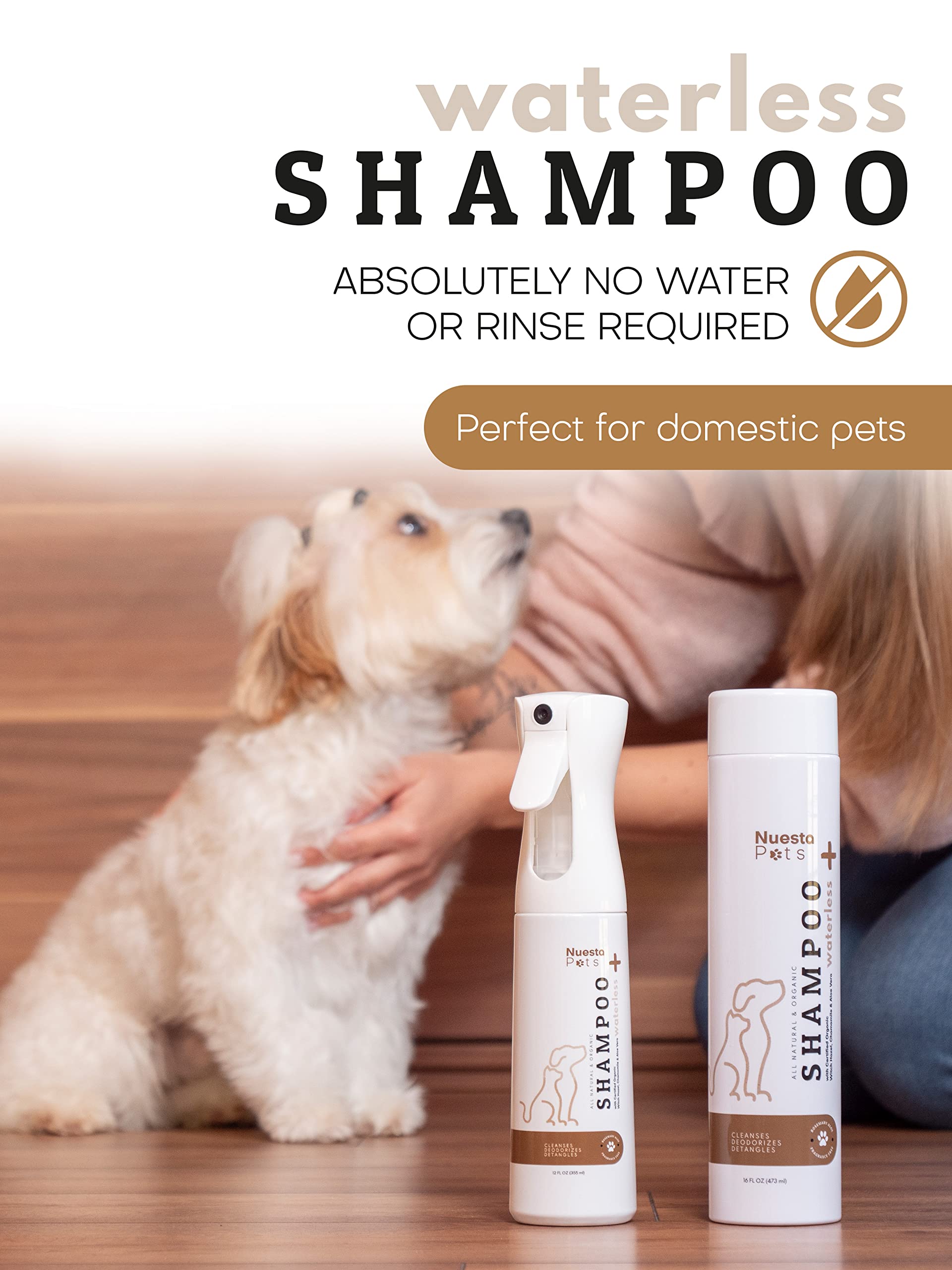 Hypoallergenic Waterless Shampoo for Dogs & Cats with Sensitive Skin - Oatmeal & Aloe Vera No-Rinse Pet Shampoo, Moisturizer, Conditioner & Deodorizer - Gentle Rinse-Free Bath Solution for Puppies, Kittens & Allergies - Perfect for Travel, Grooming & Quick Cleanups