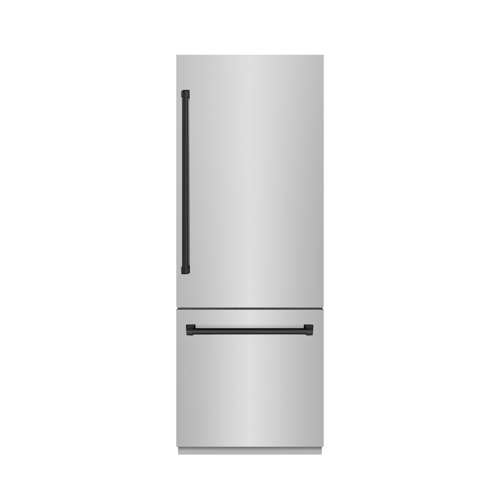 ZLINE Autograph Edition 30-Inch Built-In Bottom Freezer Refrigerator - 16.1 cu.ft Capacity, Stainless Steel with Graphite Gray Interior & Matte Black Accents - Water Dispenser & Ice Maker (GRBIVZ 304 30MB) - Perfect for Modern Kitchens, Open Concept Homes & Luxury Appliances Upgrade