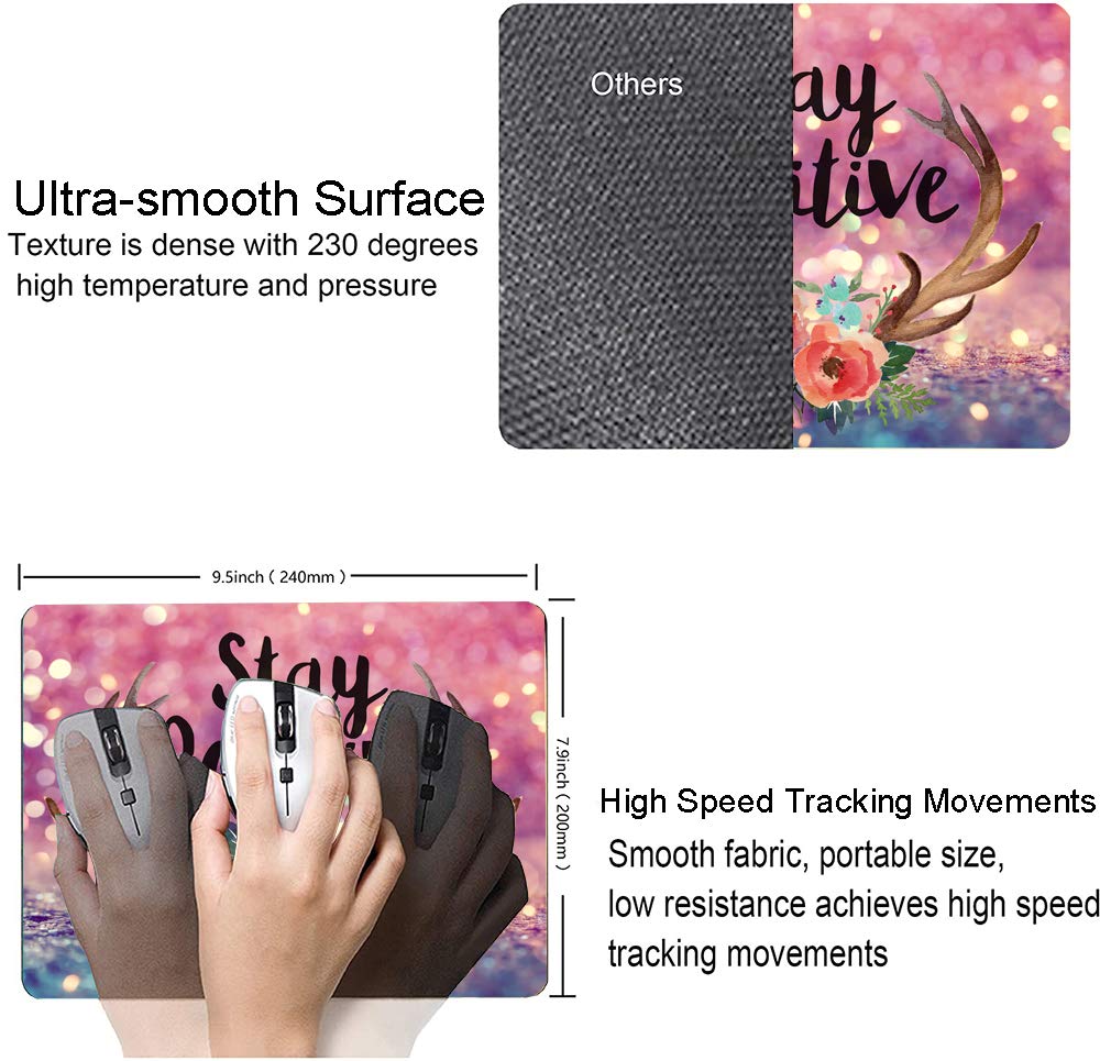 Stay Positive Inspirational Quote Mouse Pad - Purple Glitter Non-Slip Rubber Base Square Waterproof Office Desk Pad for Laptop & Computer, 9.5x7.9 Inches (Perfect for Work, Gaming & Home Office Use)