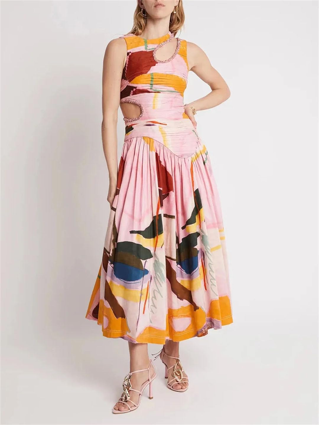 Elegant Sleeveless Hollow Pleated Maxi Dress for Women - Summer Beach Wedding Party & Vacation Outfit