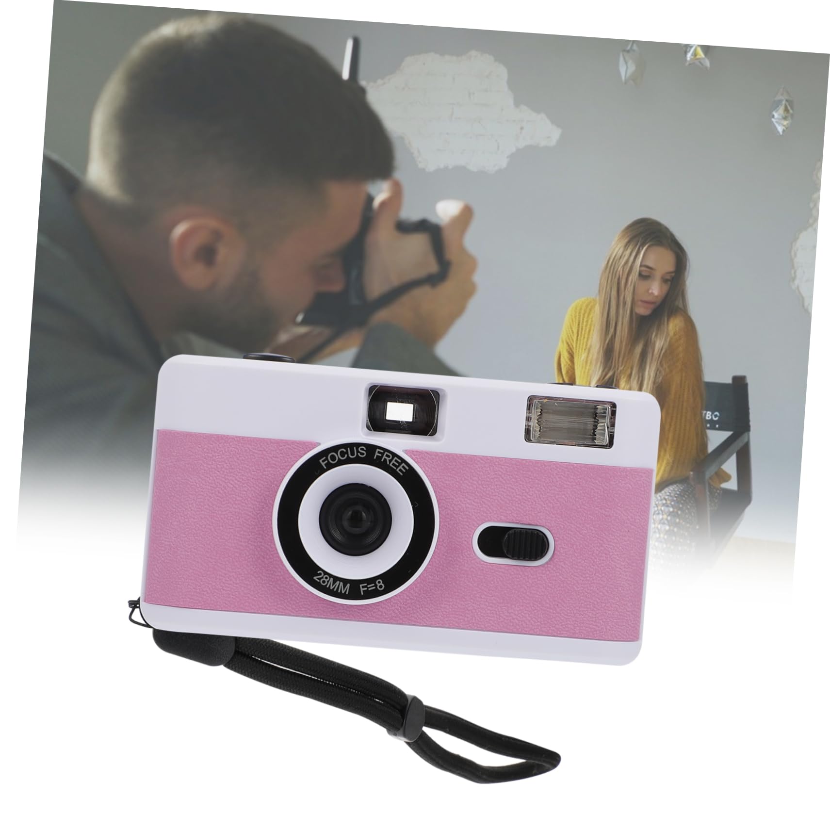 PartyKindom 8-Piece Retro Film Camera Set - Plastic Mini ABS Camera with Built-in Flash, Vintage Style Travel Camera in Macaron White - Perfect for Parties, Travel & Photography Enthusiasts