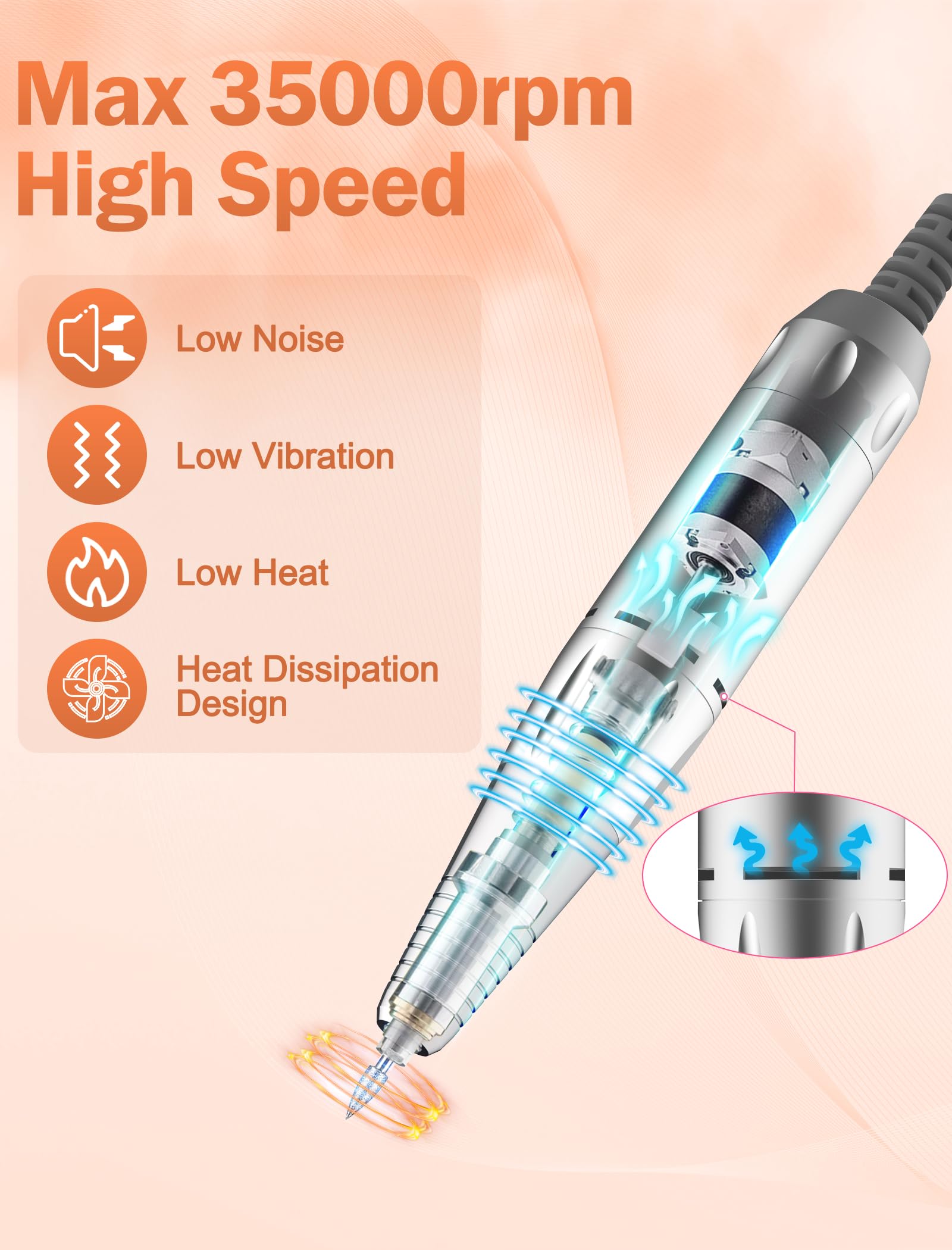 NAILGIRLS 35000RPM Professional Nail Drill Machine with LED Speed Display - Electric Nail File Kit for Acrylic & Gel Nails, Polishing & Shaping (Black) | Perfect for Salon & Home Manicure/Pedicure