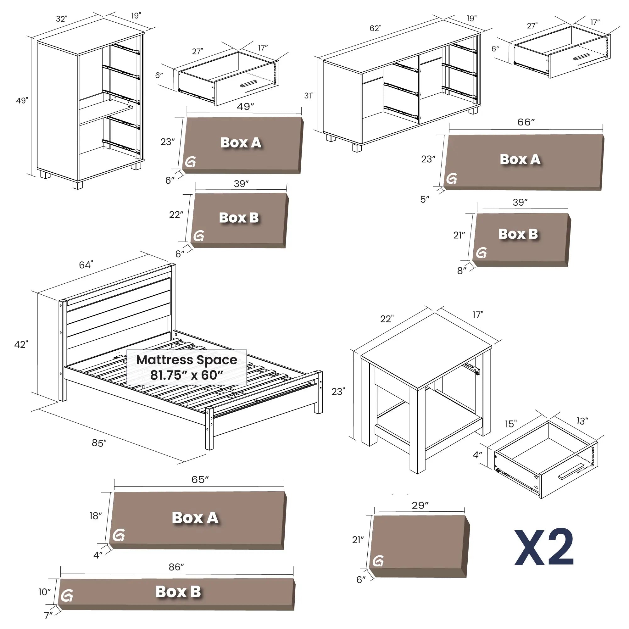 5-Piece Loft Bedroom Set - Space-Saving Furniture for Small Rooms, Dorms & Apartments | Includes Bed, Desk & Storage | Modern & Stylish Design