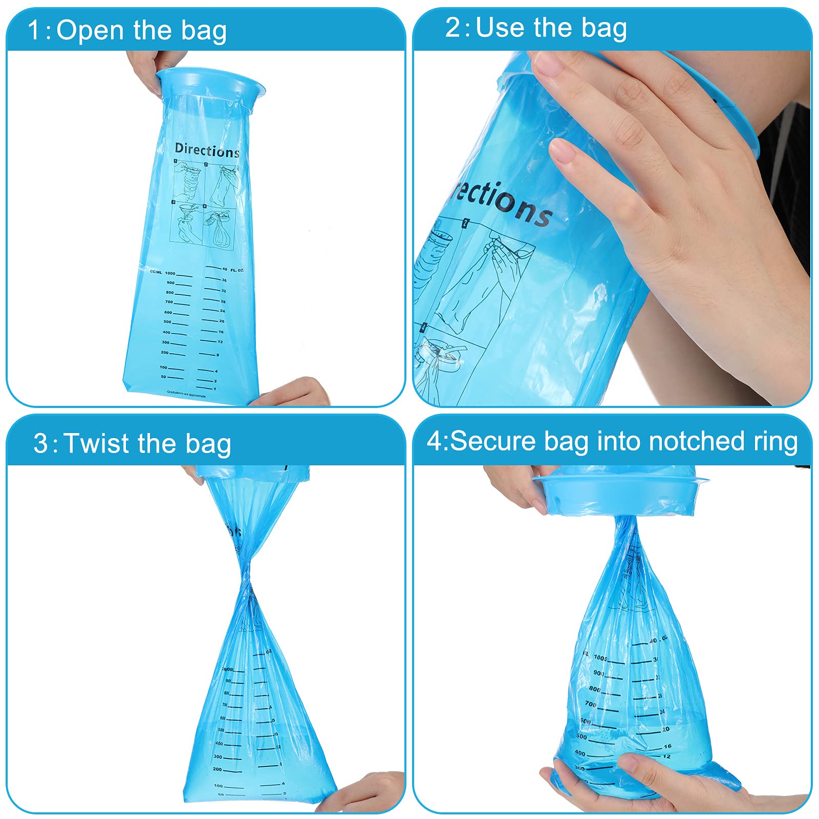 Disposable Vomit Bags 1000ml (100 Pack) - Emesis Barf Bags for Motion Sickness, Nausea Relief - Ideal for Car, Airplane Travel, Pregnancy & Hospital Use - Leakproof & Odor Control for Stress-Free Cleanup