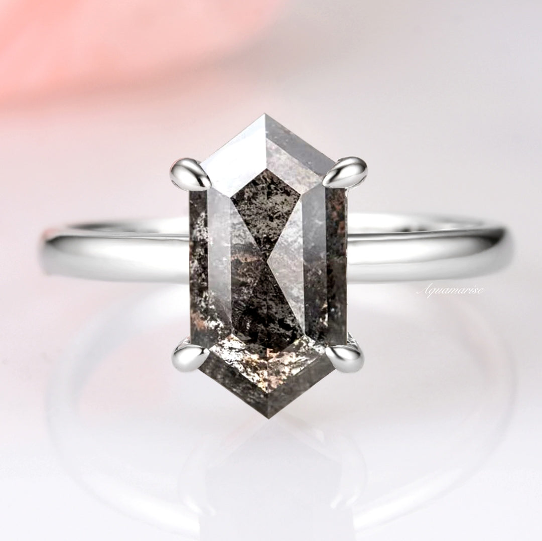 Hexagon Galaxy Raw Salt & Pepper (Herkimer) Diamond Ring in Sterling Silver - Elegant Boho Jewelry for Women, Perfect for Everyday Wear & Special Occasions
