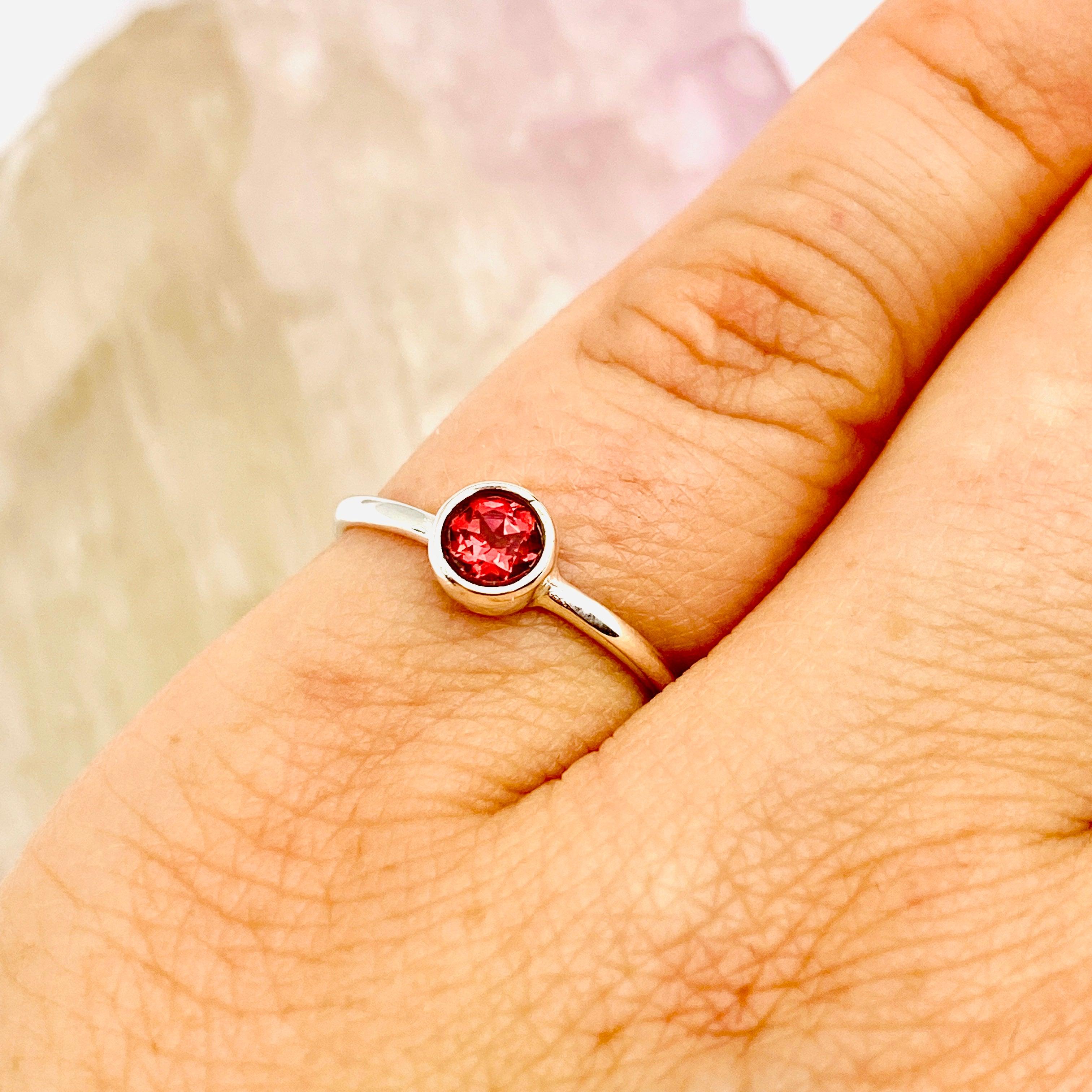 Garnet Round Faceted Fine Band Ring R3754 GA - Elegant Jewelry for Women, Perfect for Weddings, Anniversaries & Special Occasions
