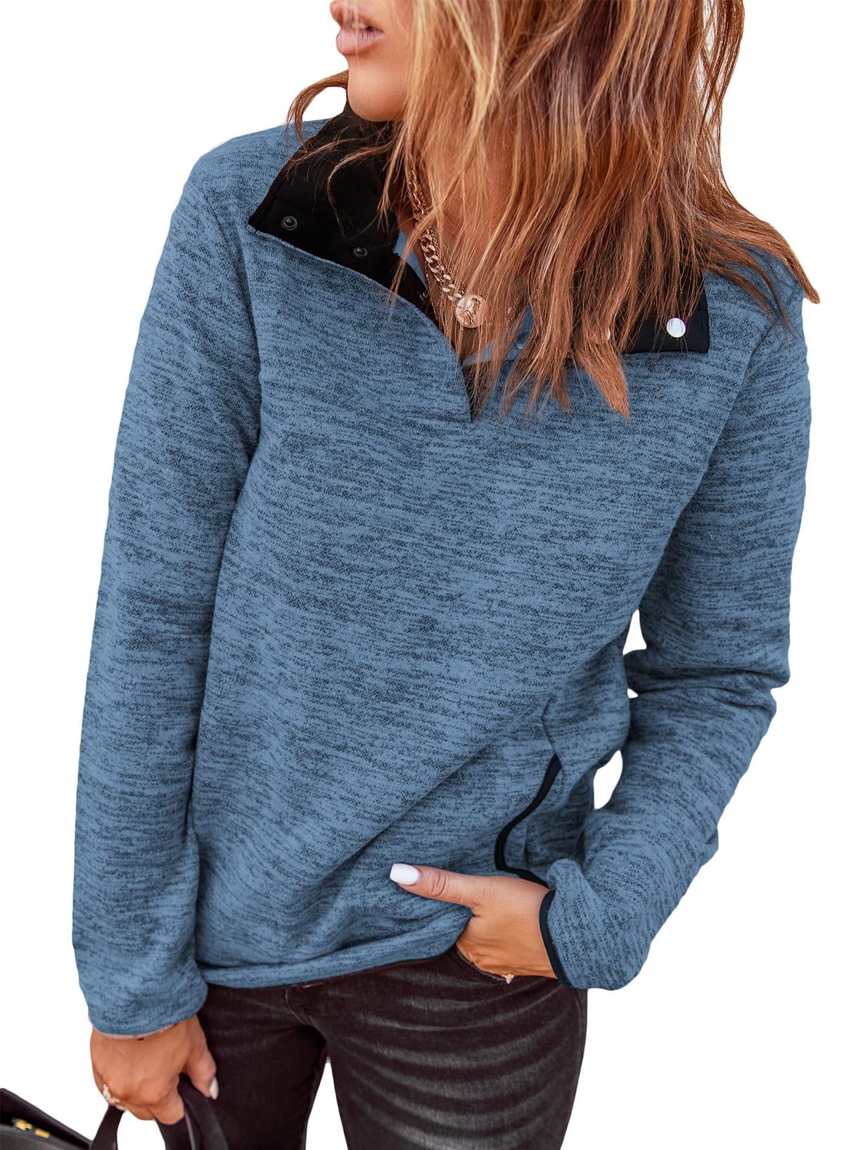 Diukia Women's Casual Long Sleeve V-Neck Button Pullover Sweatshirt Top | Comfortable Loungewear for Fall & Winter | Perfect for Work, Travel, and Everyday Wear
