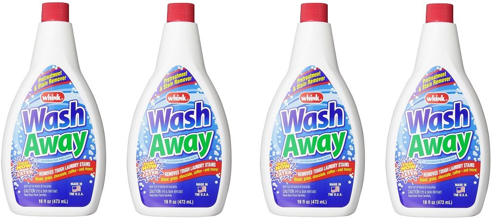 Wash Away Stain Remover - 16 Fl Oz (Pack of 3 or 4) | Powerful Laundry Detergent Booster for Tough Stains on Clothes, Carpets & Upholstery | Ideal for Families, Pet Owners & Outdoor Enthusiasts