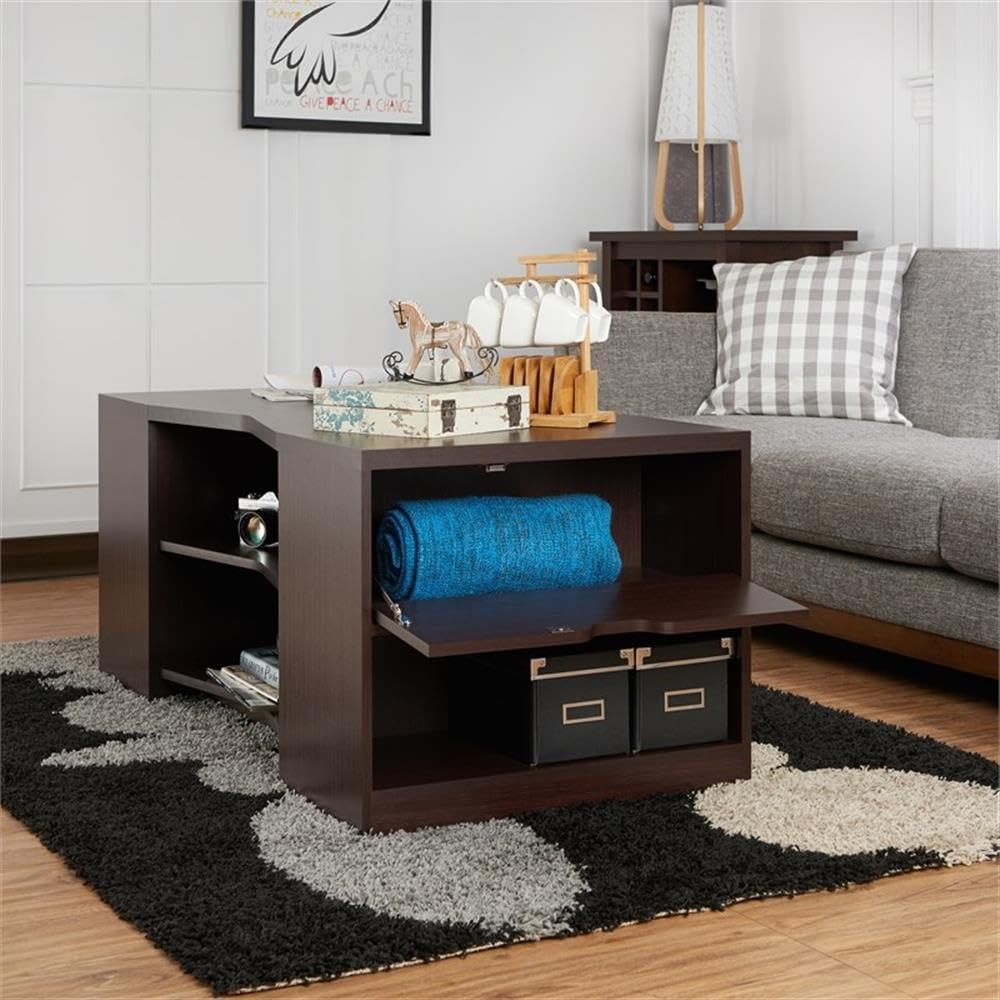 Sima Modern Walnut Wood Storage Coffee Table by Furniture of America - Perfect for Living Room, Office & Small Spaces