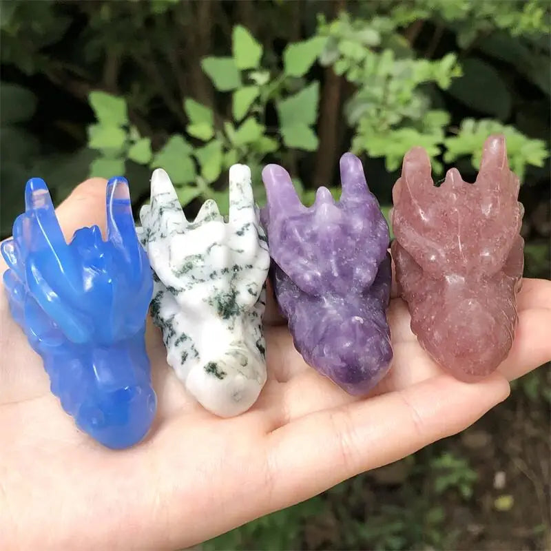 Natural Healing Crystal Carving - Hand Carved Quartz Dragon Head Skull Figurine - Spiritual Decor, Meditation Gift, Feng Shui Home Decor - Perfect for Yoga Spaces, Office Desk & Crystal Collections (1pc)