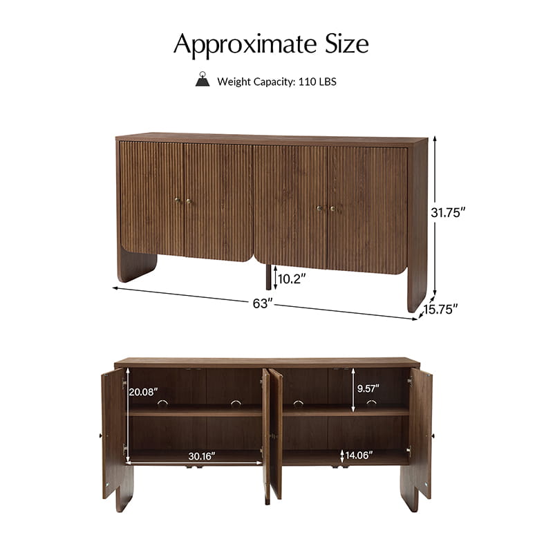 Paula Adjustable Shelf Buffet Cabinet Sideboard with Cable Management - Stylish Storage for Dining Room, Living Room & Home Office
