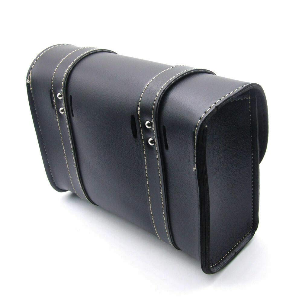 MACHSWON Universal PU Leather Motorcycle Saddle Bag - Waterproof Front/Rear/Side Tool Storage Bag with Zipper, Black - Perfect for Harley, Cruiser & Adventure Bikes (Fits Phone, Wallet & Riding Essentials)