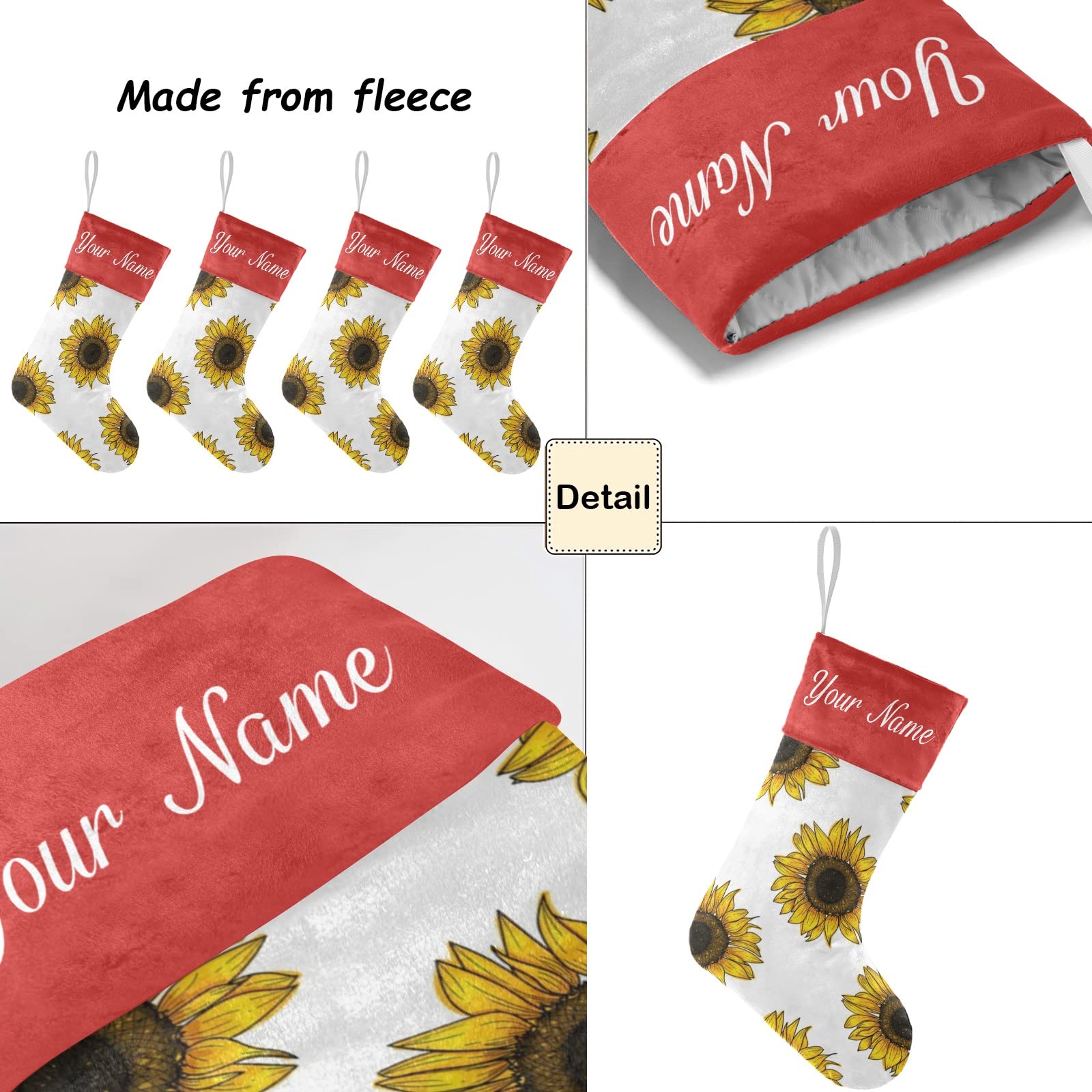 Personalized Floral Sunflower Christmas Stockings - Custom Name Holiday Socks for Family Party Decor (17.52 x 7.87 Inch) - Perfect for Fireplace Mantel, Gift Exchange & Festive Home Decoration
