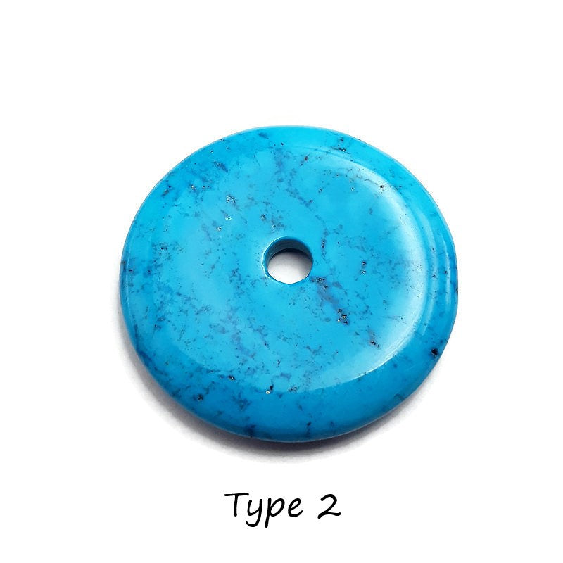 Blue Turquoise Large Donut Pendant Necklace - 60mm Handmade Gemstone Jewelry for Women - Boho Chic Accessory for Layering, Gift Giving & Spiritual Healing