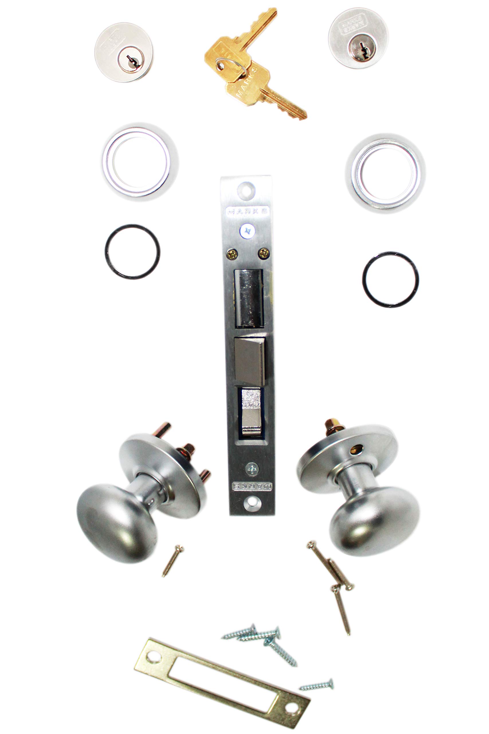 Marks 22AC RHR Satin Chrome Double Cylinder Iron Gate Mortise Lock Set with 2-1/2