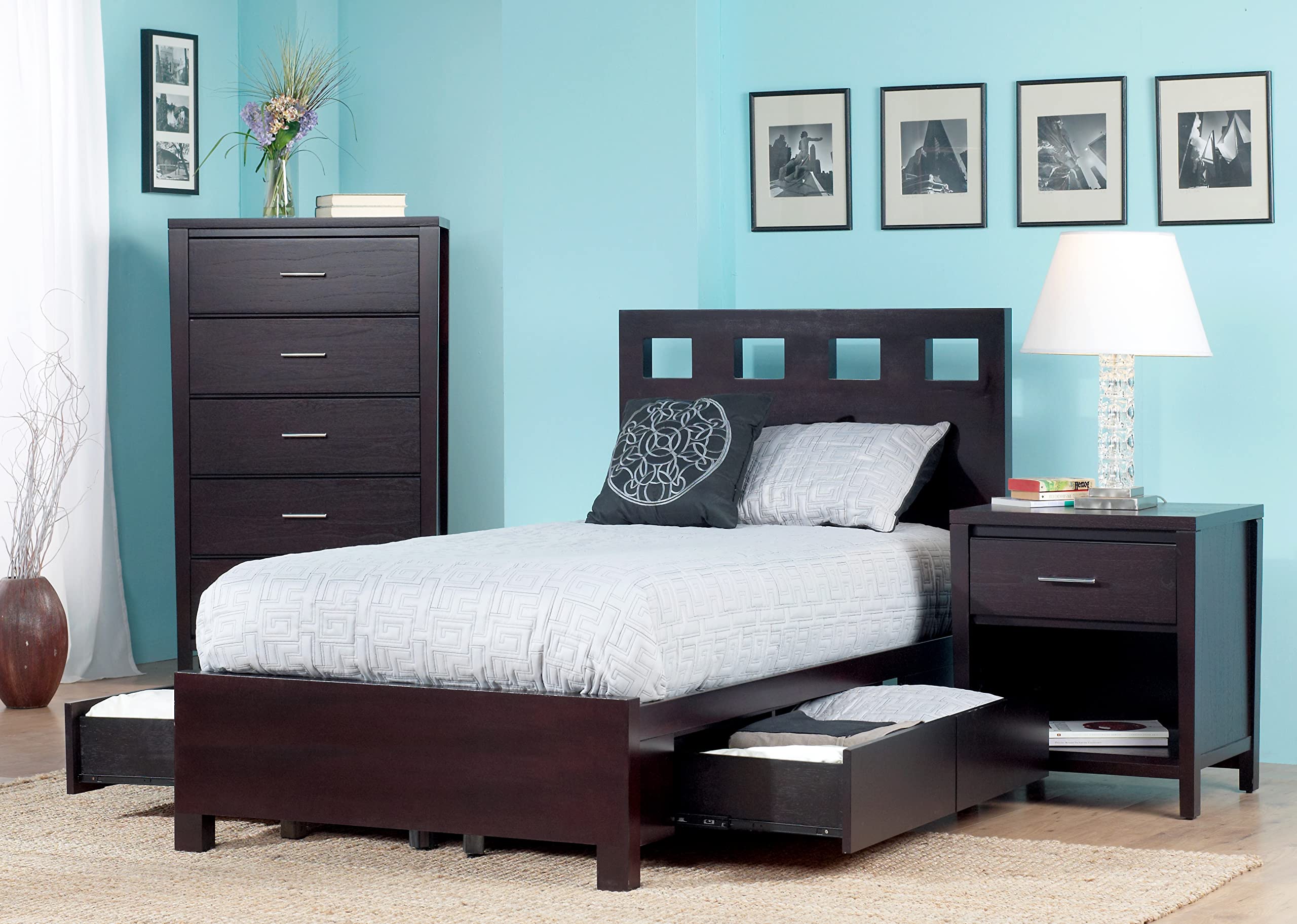 Modus Furniture Solid Wood 2-Side Storage Bed Frame, Full Size, Riva Espresso Finish - Space Saving Bedroom Furniture for Small Rooms & Guest Rooms