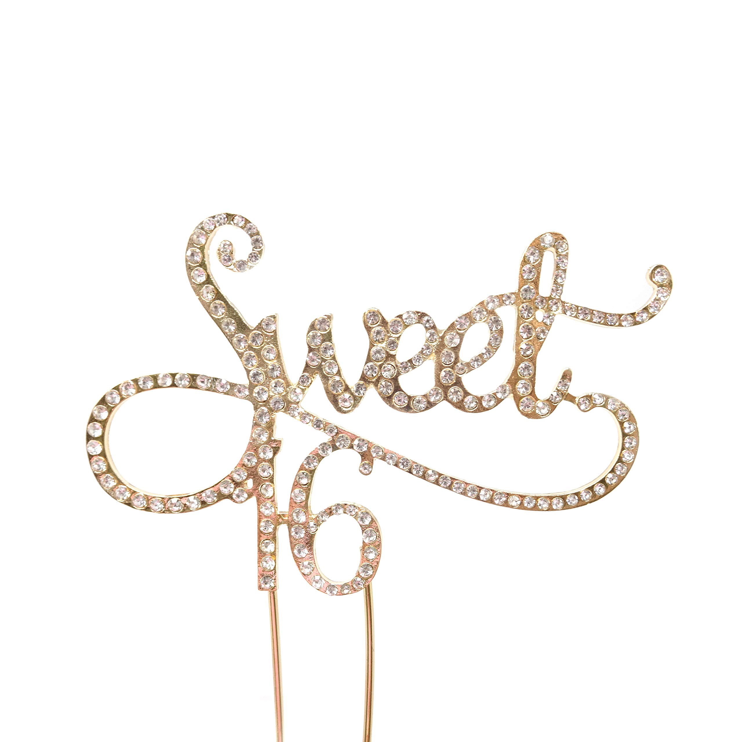Honbay Sweet 16 Cake Topper - Premium Sparkly Crystal Rhinestone Birthday Cake Decoration for 16th Birthday Party (Gold) | Perfect for Quinceañera, Sweet Sixteen Celebrations & Milestone Birthday Cakes