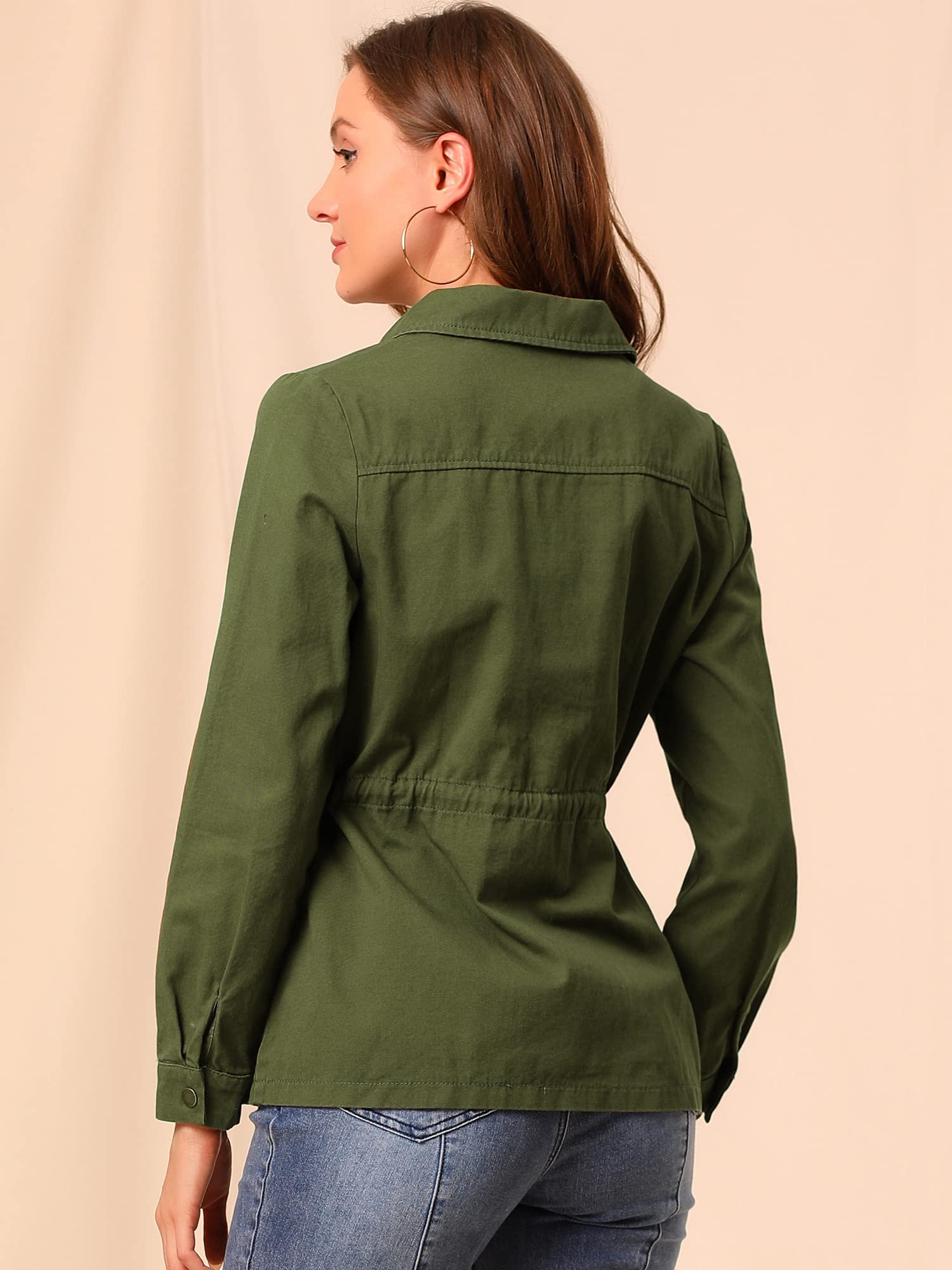 Allegra K Women's Lightweight Utility Jacket with Drawstring Waist & Flap Pockets - Spring 2025 Fashion Outerwear for Casual Wear, Travel & Outdoor Activities