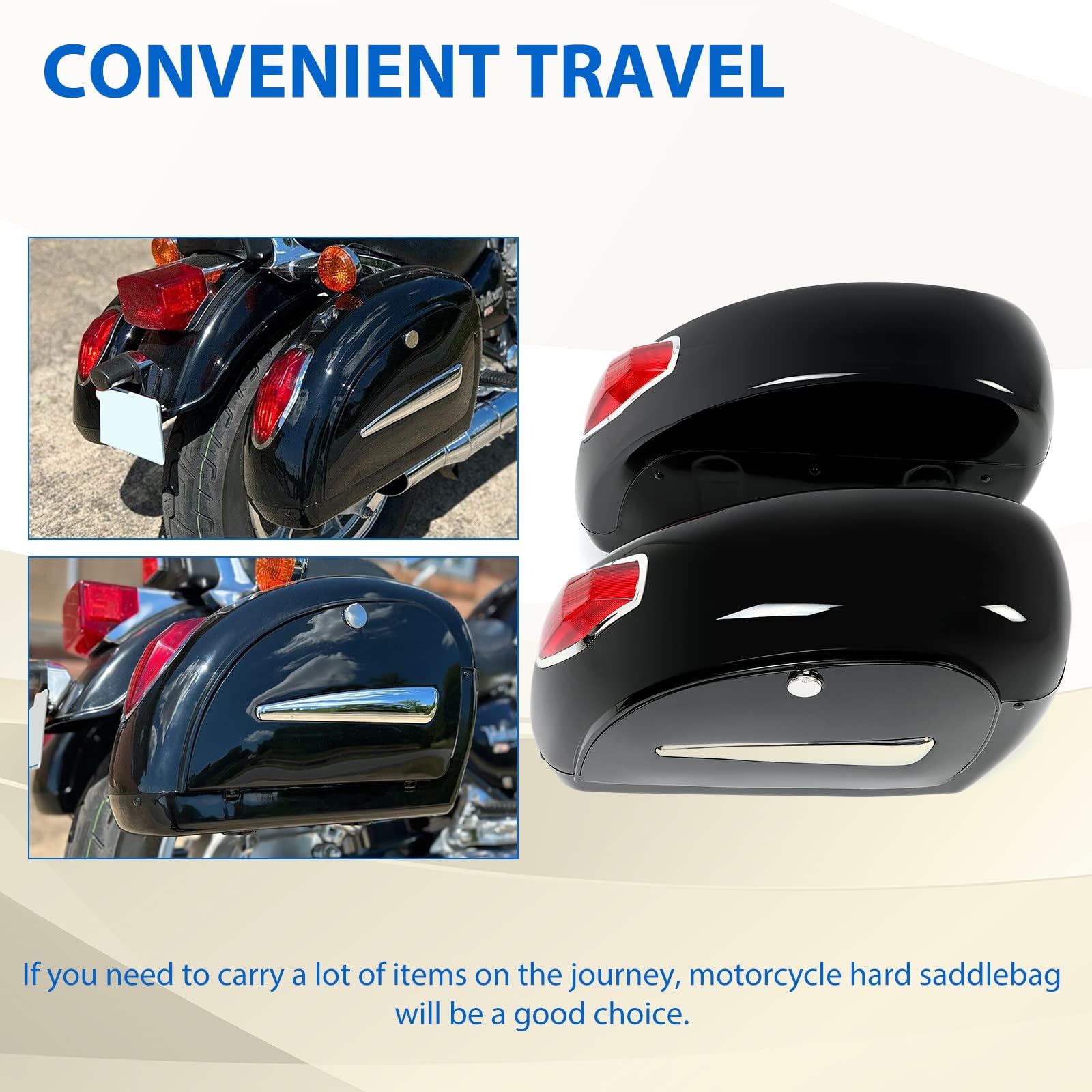 KUAFU Universal Motorcycle Hard Saddlebag Trunk with LED Lights & Security Locks - Fits Honda, Yamaha, Harley, Suzuki, Kawasaki - Waterproof Storage for Touring, Commuting & Adventure Riding