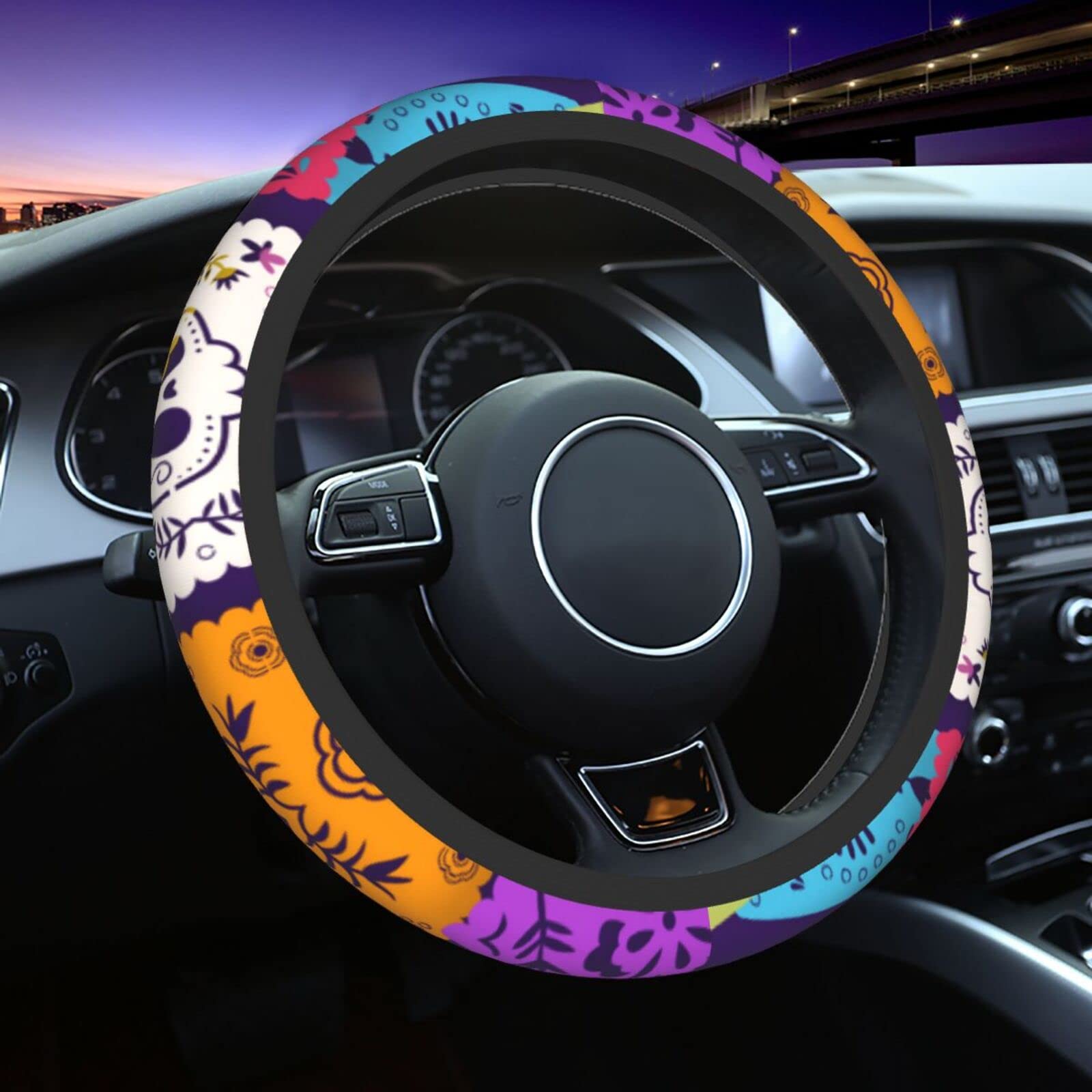 Authentic Mexican Print Neoprene Steering Wheel Cover - Universal 15 Inch Car Wheel Protector with Vibrant Mexico Design, Cute Automotive Accessory for Cars & Trucks - Perfect for Road Trips, Daily Commutes & Personalized Style Upgrade