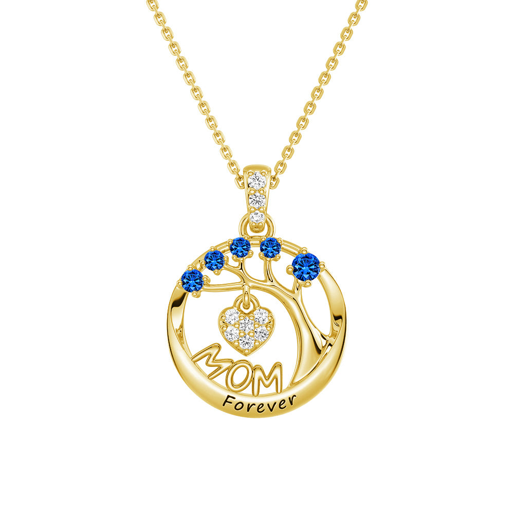 Personalized Birthstone Mom Necklace - Forever Tree of Life Pendant with Heart Charm | Meaningful Gift for Mother's Day, Birthday & Anniversary | Jewelry for Women