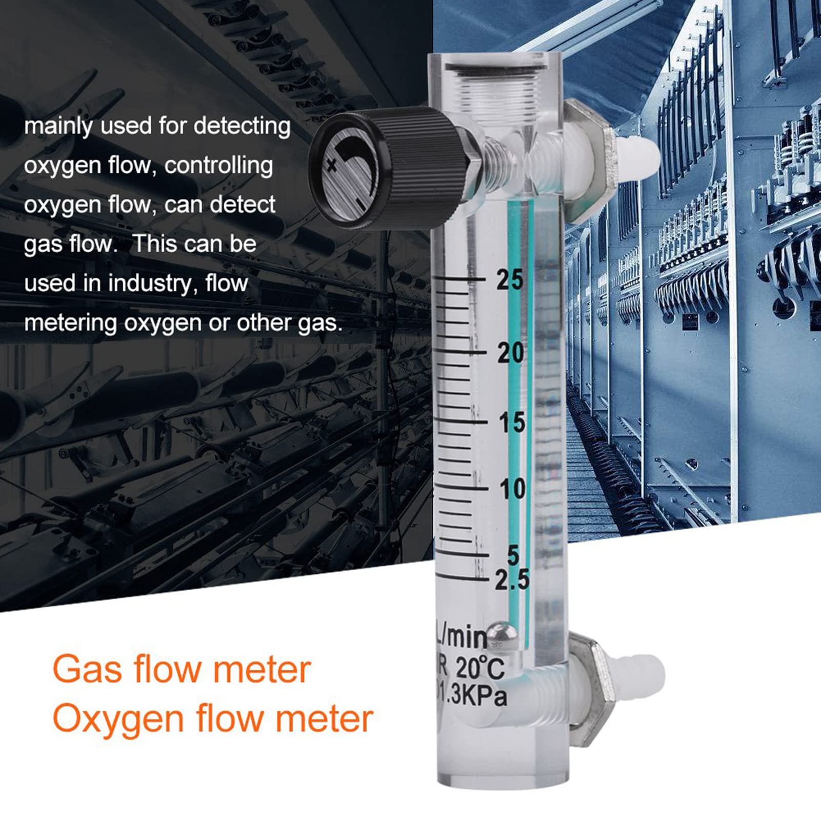 2.5-25LPM Gas Flow Meter with Control Valve - Precise Oxygen & Air Flow Measurement for Medical, Industrial & Laboratory Use