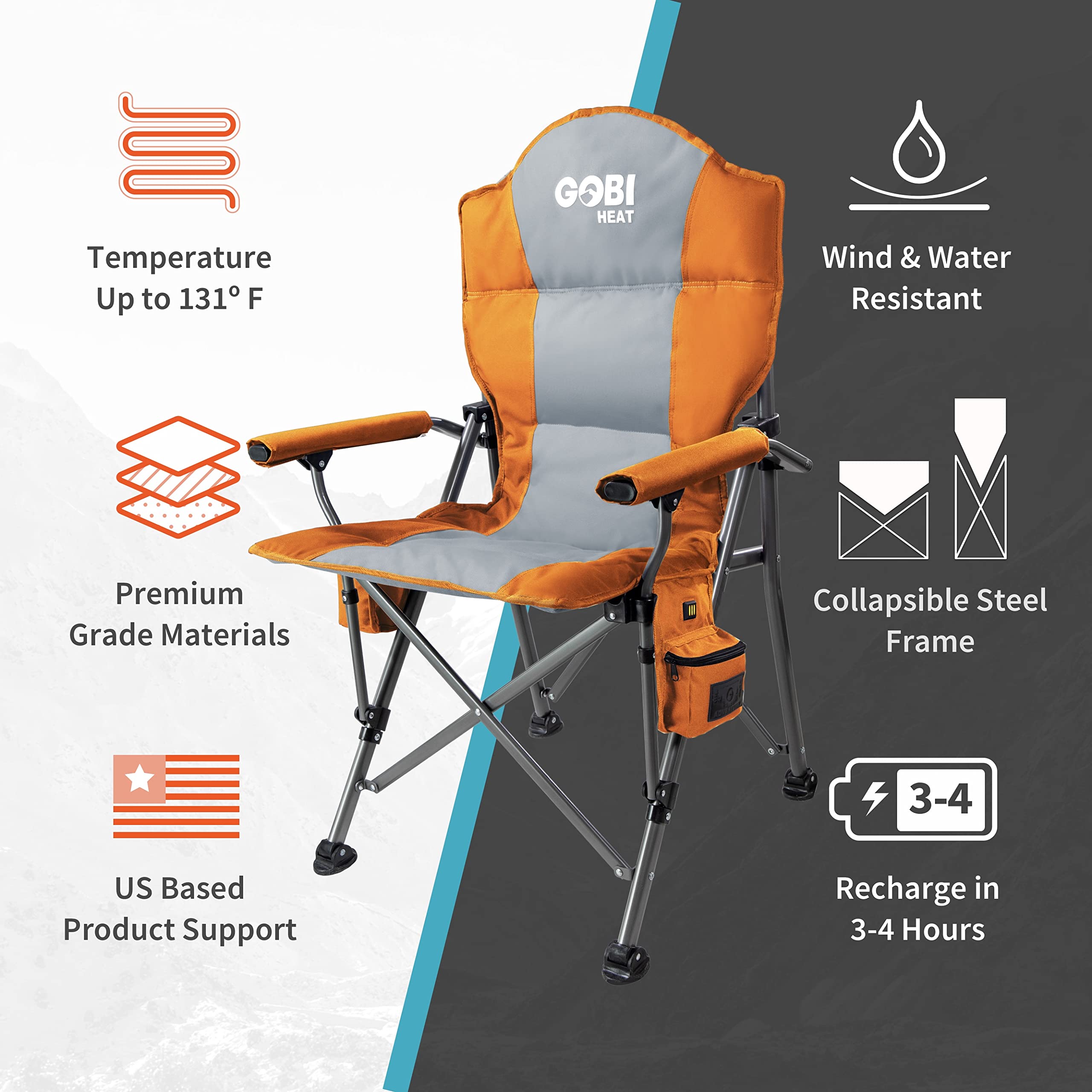 Gobi Heat - Terrain Portable Heated Camping Chair with 3 Adjustable Heat Settings - Outdoor Folding Chair for Winter Camping, Hunting & Backpacking - Perfect for Cold Weather Adventures, Tailgating & Ice Fishing