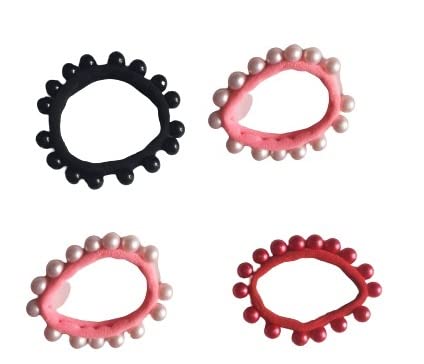 Pearl Hair Ties for Women - No Damage Elastic Ponytail Holders with Imitation Pearls, Soft Hair Bands for Thick, Heavy & Curly Hair - 4 Pack Multi Colors - Perfect for Work, Gym, Wedding & Everyday Styling