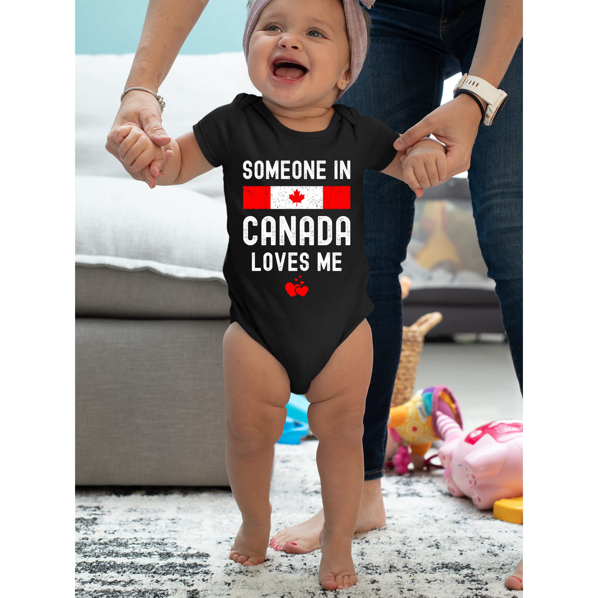 Someone In Canada Loves Me Baby Bodysuit - My First Canada Day Outfit - Cute Black & White Infant Onesie for Newborns & Toddlers - Perfect for Canada Day Celebrations, Family Photos & Holiday Gifts