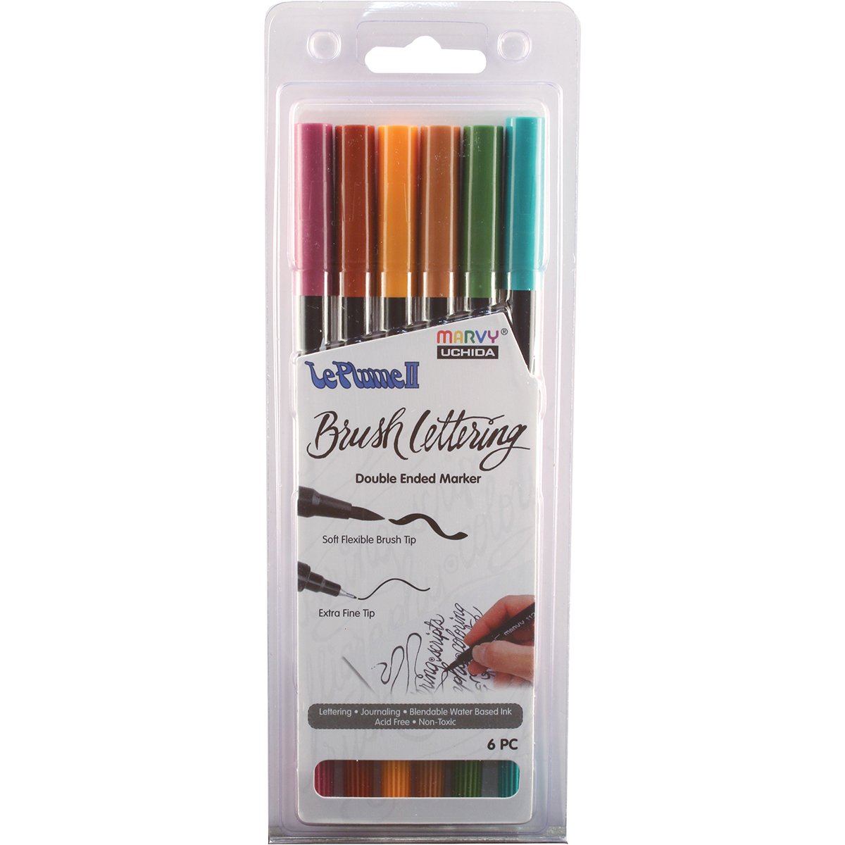 UCHIDA Natural Colored Brush Lettering Marker Set - 12 Vibrant Colors for Calligraphy, Hand Lettering & Art Projects - Perfect for Bullet Journals, Scrapbooking & DIY Crafts