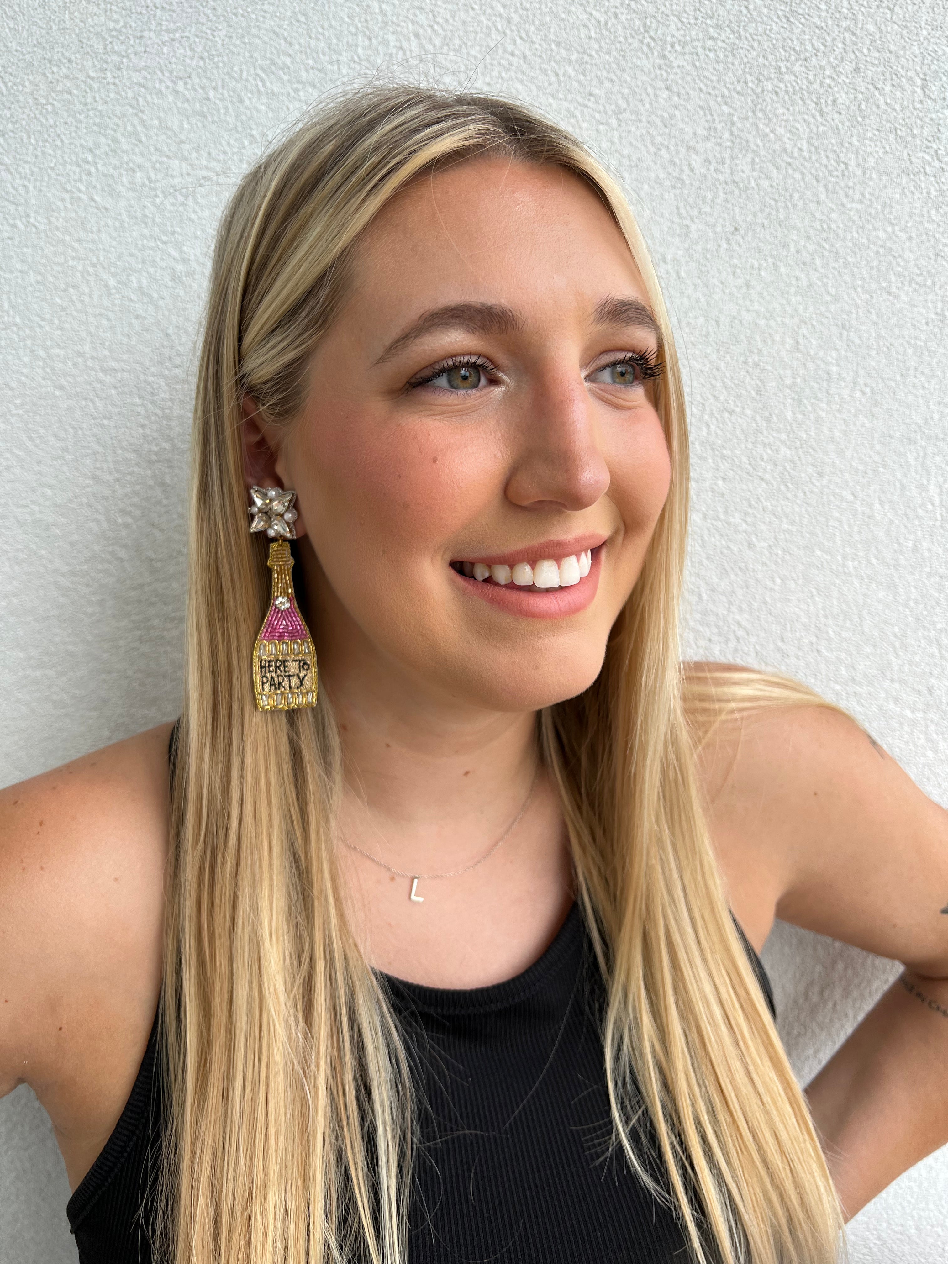 Here To Party Earrings - Trendy Dangle Earrings for Women, Fun Statement Jewelry for Night Out, Club, and Special Events