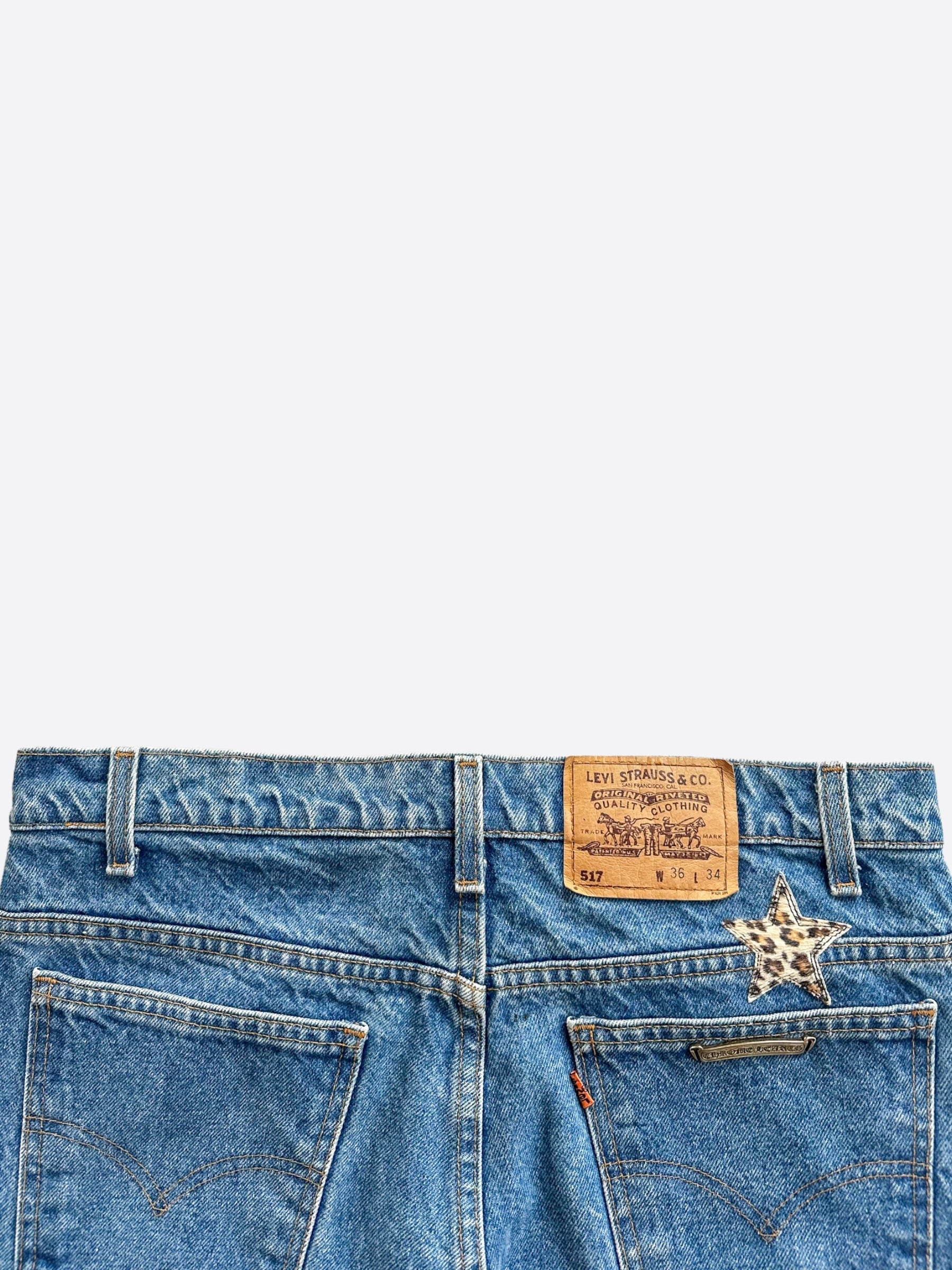 Chrome Hearts x Levi's Blue Cheetah Star Patch Jeans for Men & Women | Vintage Denim Pants with Unique Design | Perfect for Streetwear & Casual Outfits