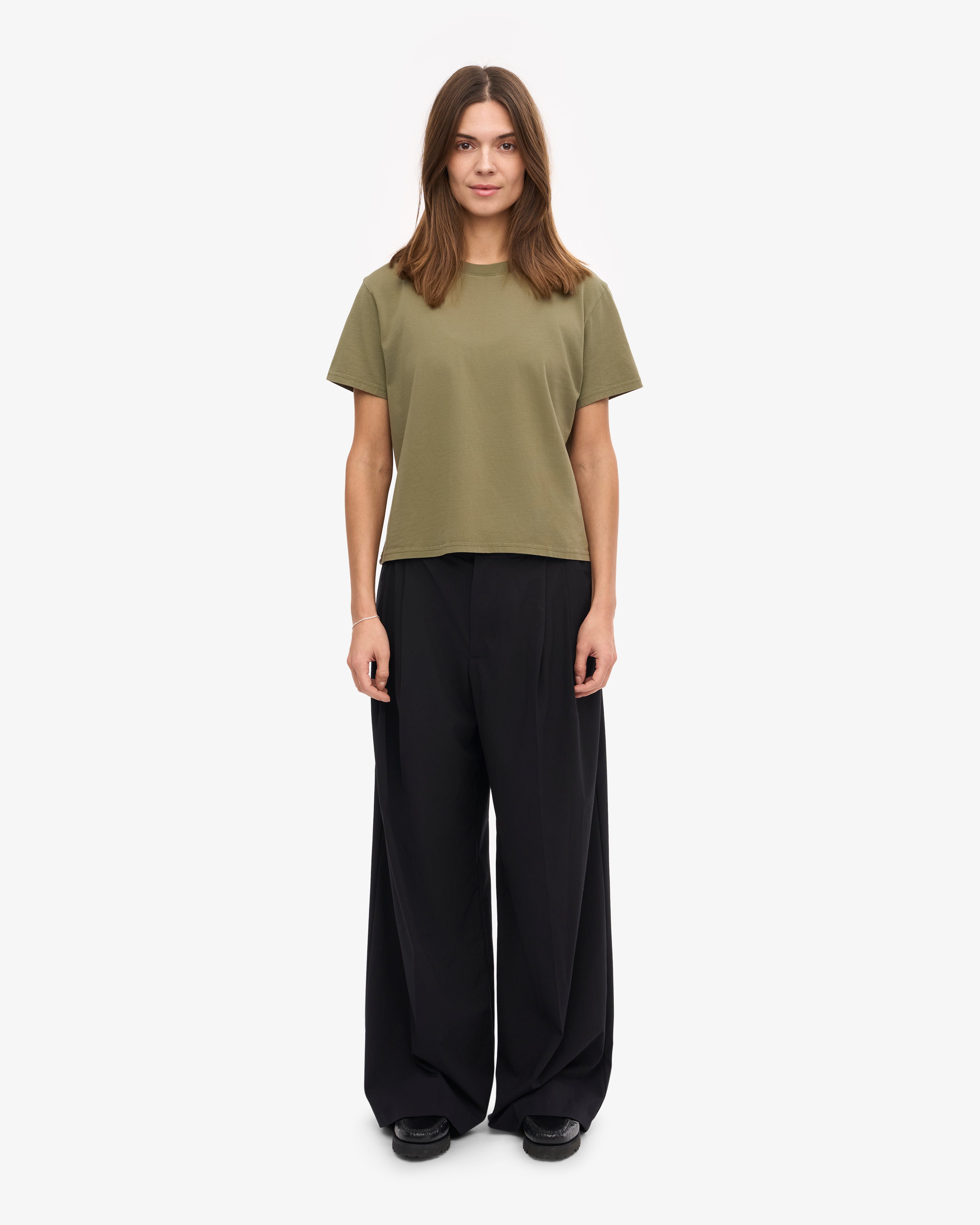 Organic Boxy Crop Tee in Dusty Olive - Women's Casual Short Sleeve T-Shirt for Streetwear & Summer Outfits