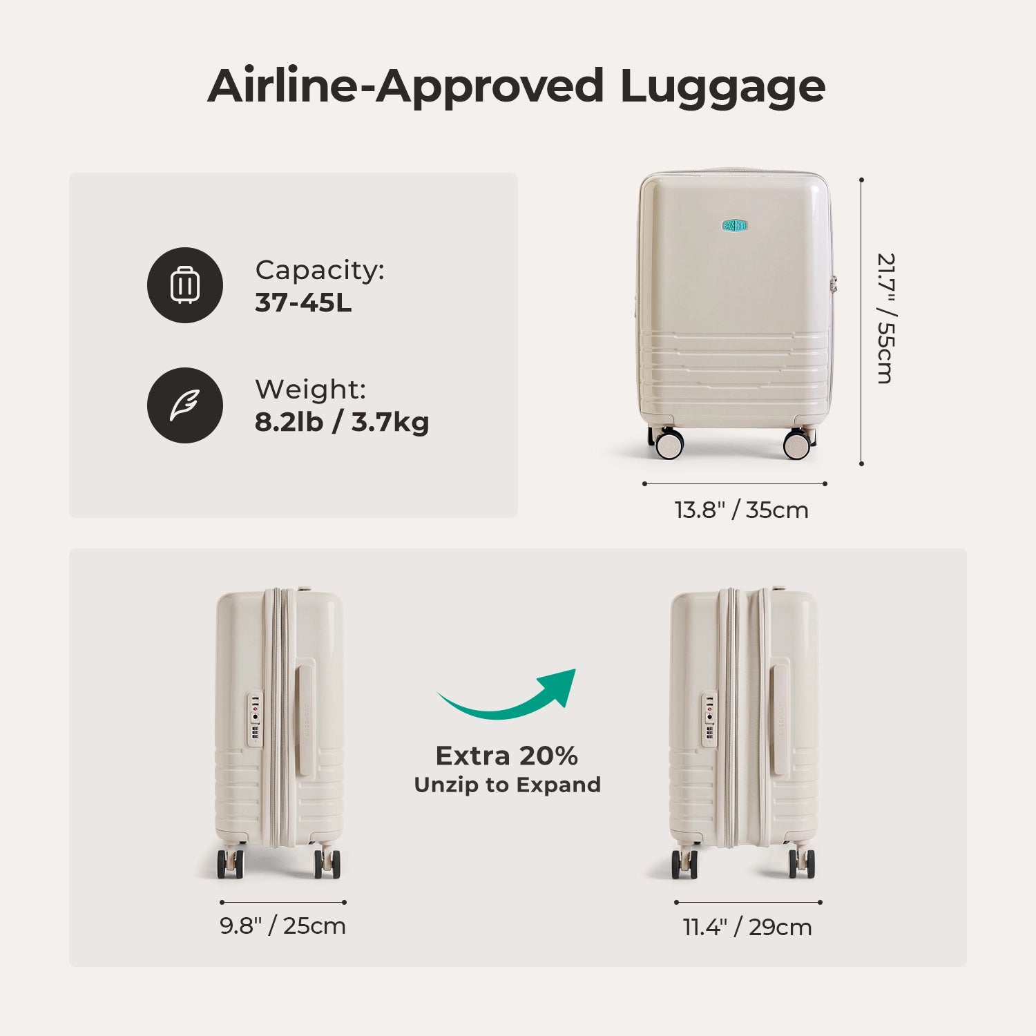 Getaway 20 Carry On Luggage - Lightweight Travel Suitcase for Airplane Cabin Size - Perfect for Weekend Trips & Business Travel
