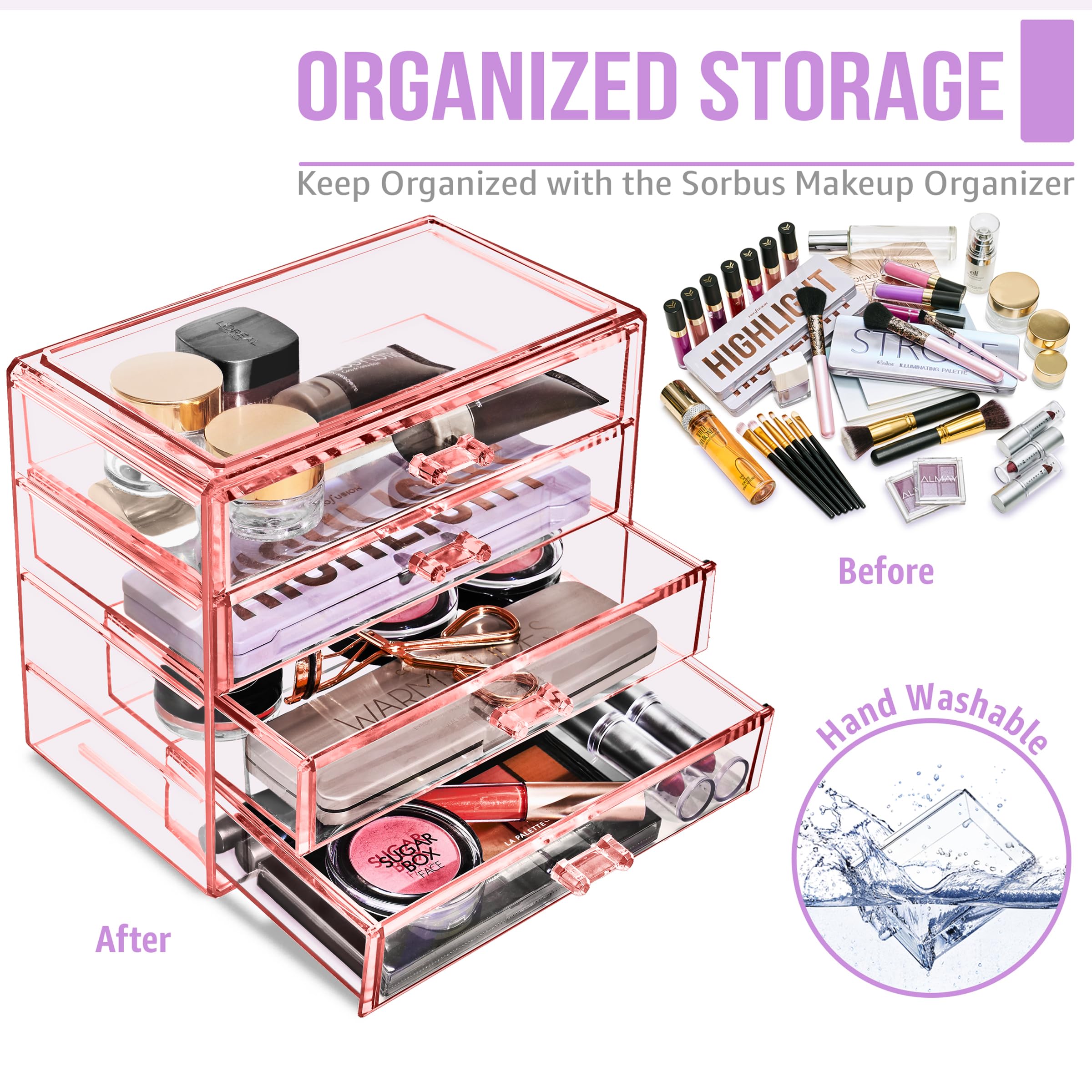 Sorbus 4-Drawer Acrylic Makeup Organizer - Clear Cosmetic Storage for Vanity, Jewelry & Beauty Supplies | Perfect for Bathroom Counter, College Dorm, Girls Room & Makeup Vanity Organization