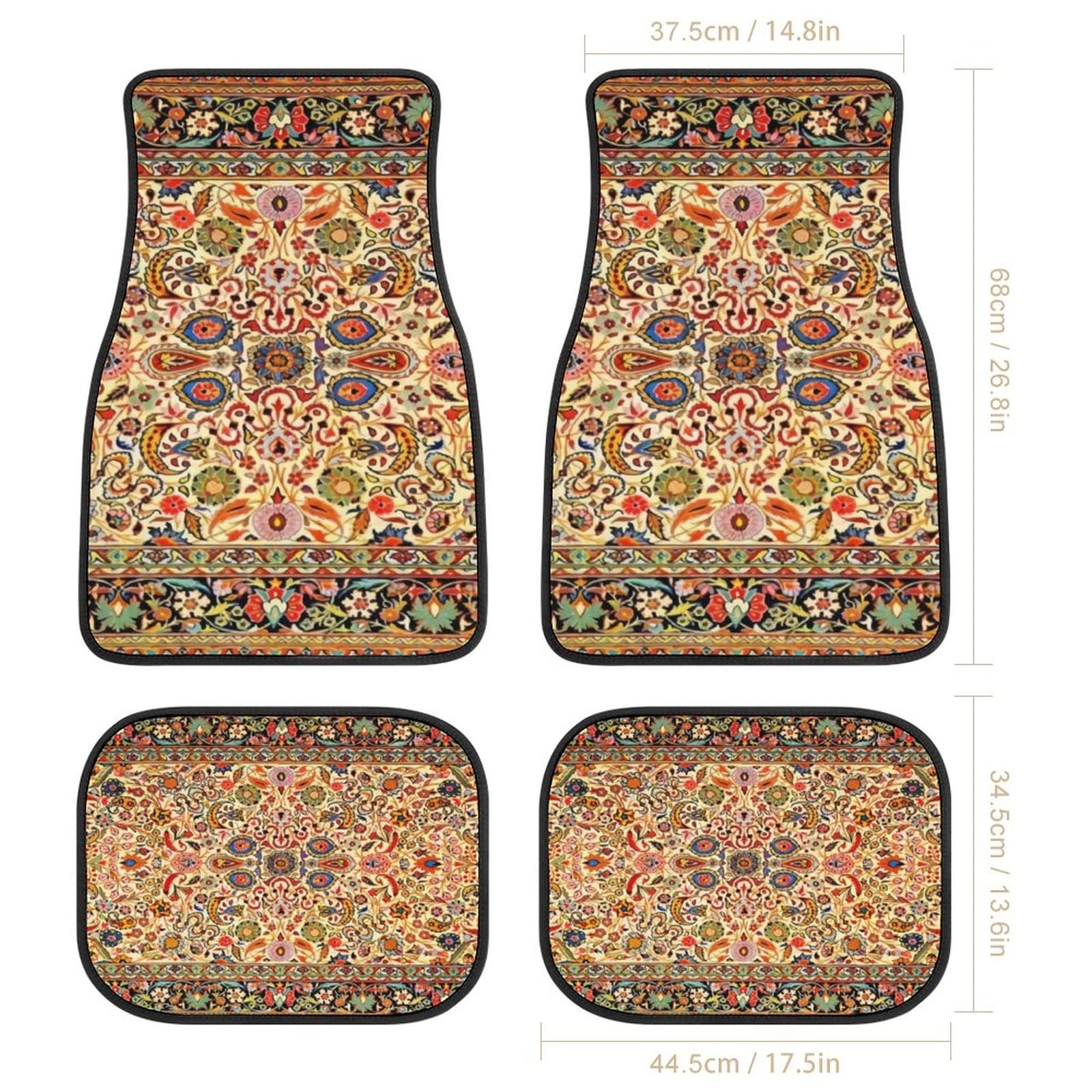 Antique Persian Style 4-Piece Car Floor Mats Set - Universal Fit for SUV, Vans, Sedans & Trucks - All-Weather Protection Car Carpets - Perfect for Road Trips, Daily Commute & Interior Protection
