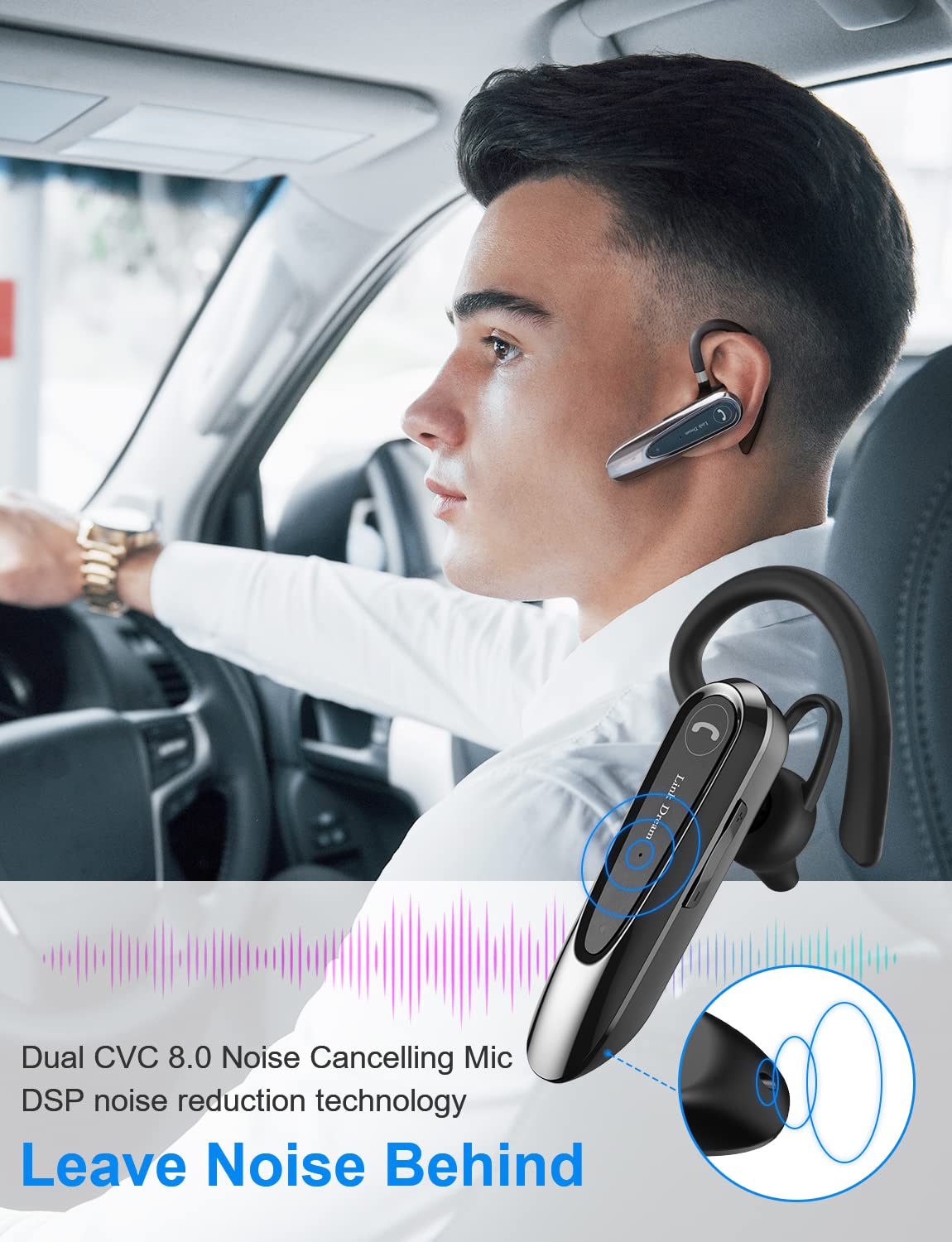 [2 Pack] Link Dream Bluetooth Headset V5.0 - Wireless Earpiece with 20H Talk Time & 180 Days Standby - Hands-Free Earphone for iPhone, Android, Samsung - Perfect for Truck Drivers, Business Calls, Office Work & Safe Driving (Black)