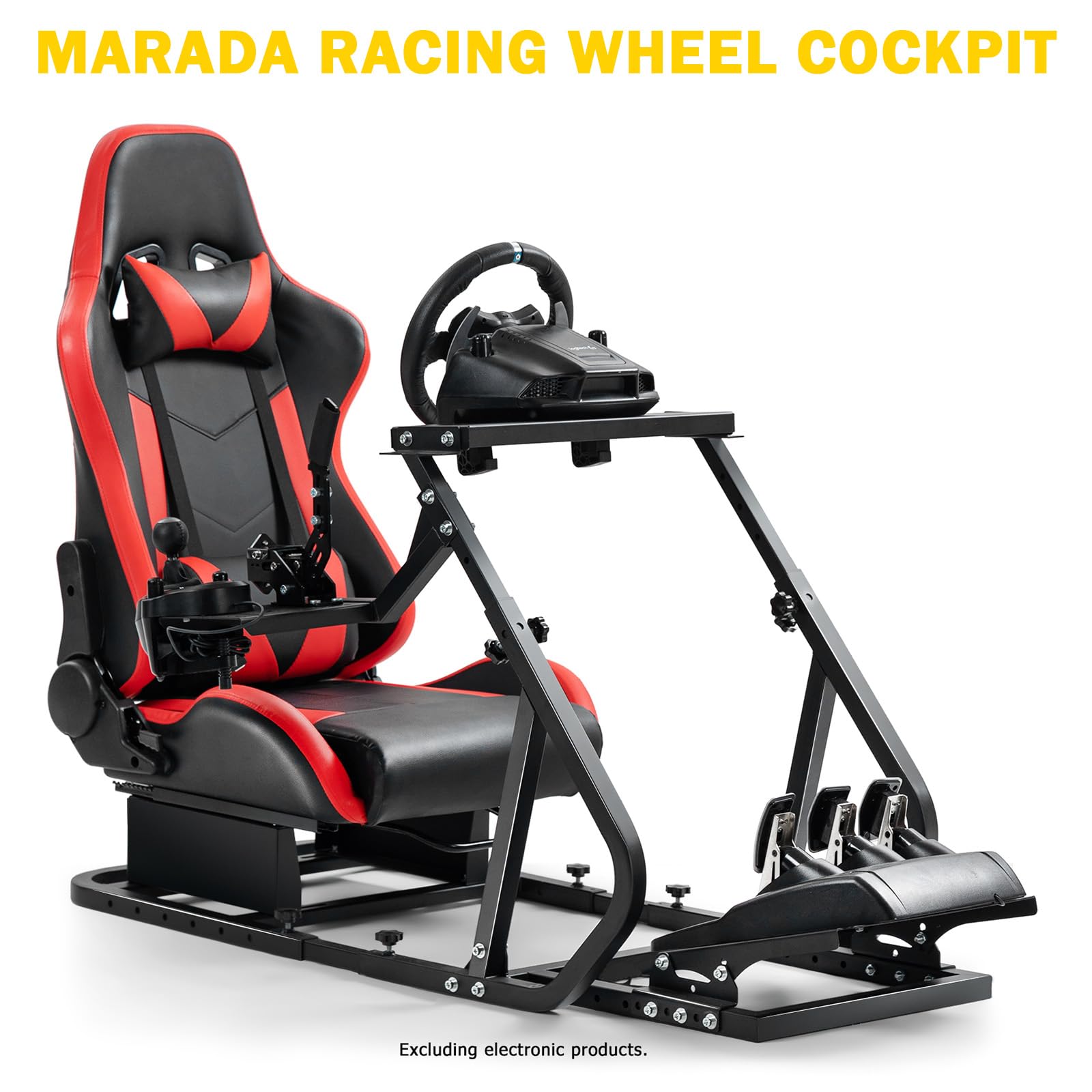 Marada G923 Racing Simulator Cockpit with Adjustable Steering Wheel Stand & Red Racing Seat - Compatible with Logitech G29/G920, Thrustmaster T248/T300RS/T150, Fanatec Wheels - Perfect for Home Gaming, Esports & Professional Sim Racing