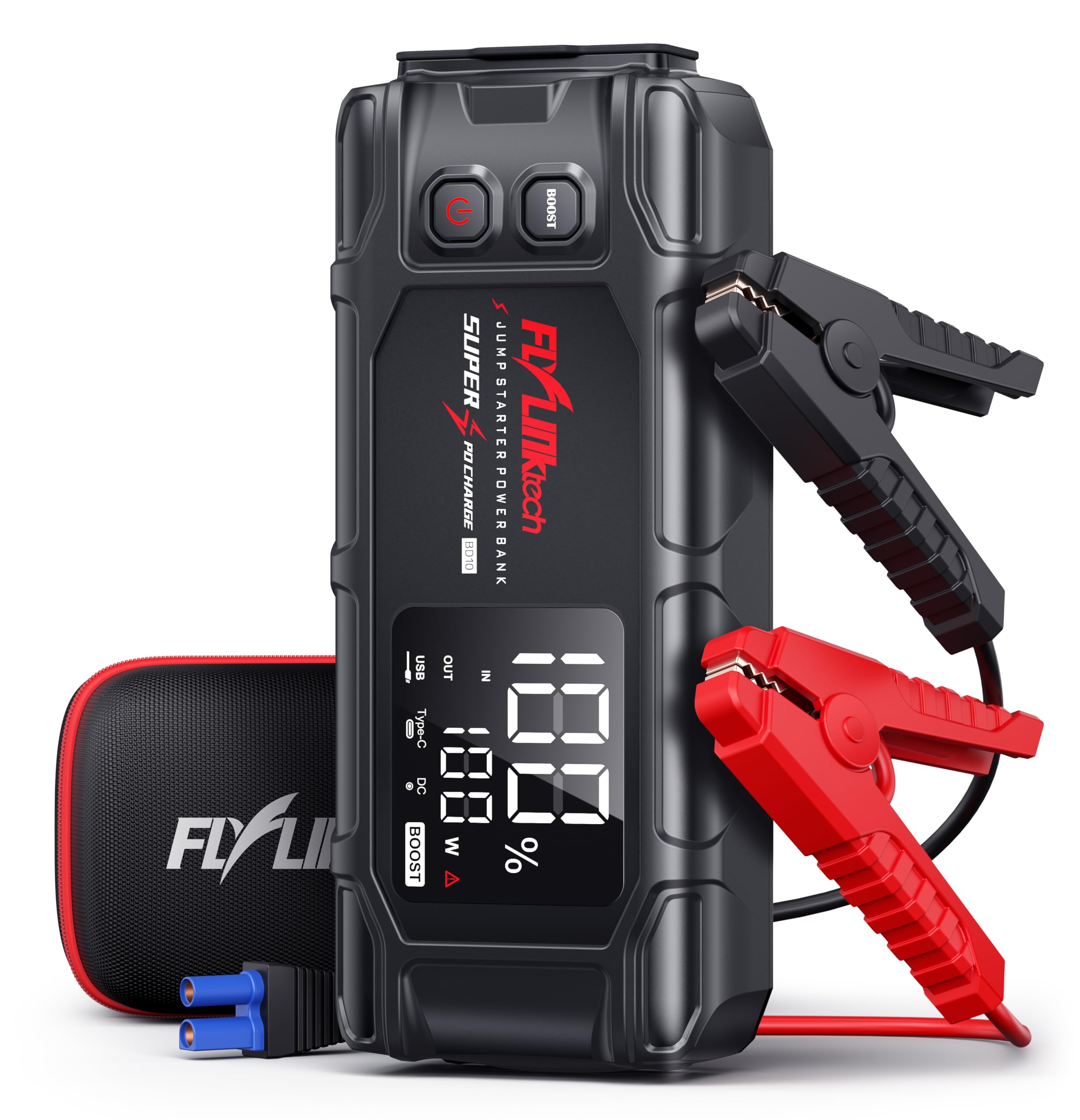 FLYLINKTECH 8000A Peak 26800mAh Car Battery Jump Starter - Portable 12V Jump Box for All Gas & 12L Diesel Engines with PD45W Fast Charging & 600 Lumen LED Light - Emergency Roadside Assistance & Power Bank for Camping, Travel, and Outdoor Adventures