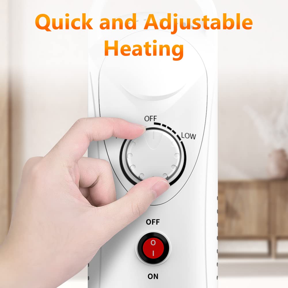 700W Oil Filled Radiator Heater with Thermostat - Portable Electric Space Heater with Overheat Protection - Quiet Indoor Heater for Home, Office, Bedroom & Living Room - Perfect for Winter Warmth & Energy Efficiency