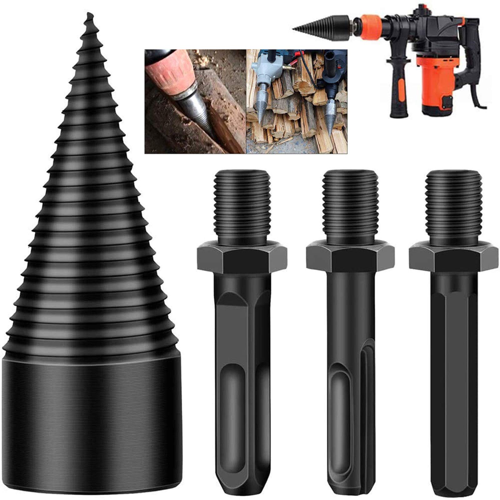 YateSafari 3-Piece Firewood Log Splitter Drill Bit Set - Heavy Duty Hex/Square/Round (32mm/1.26inch) for Electric Drills - Perfect for Camping, Fireplace & Outdoor Wood Splitting