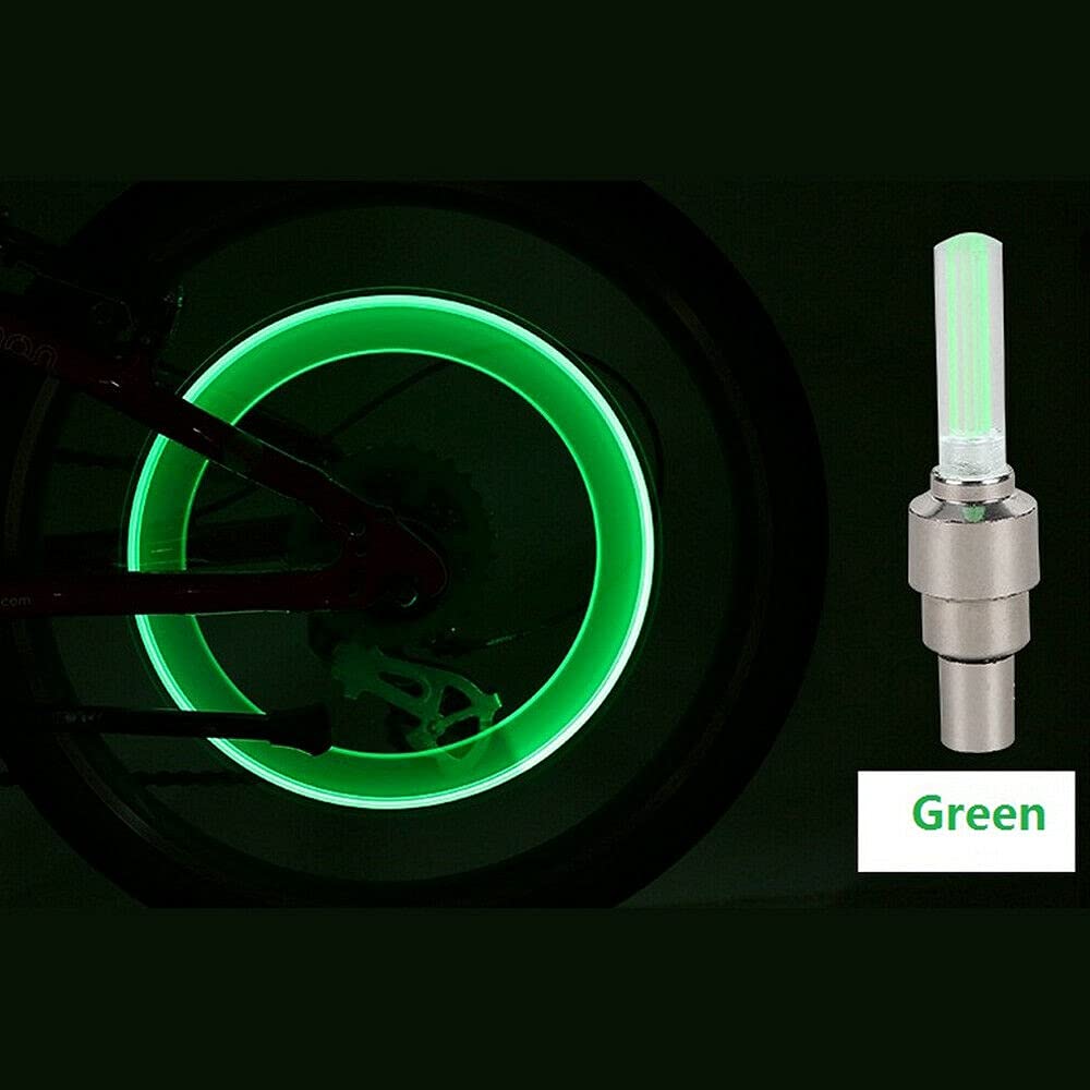 2X Green LED Tire Valve Caps - Glowing Motorcycle Lights for Night Riding