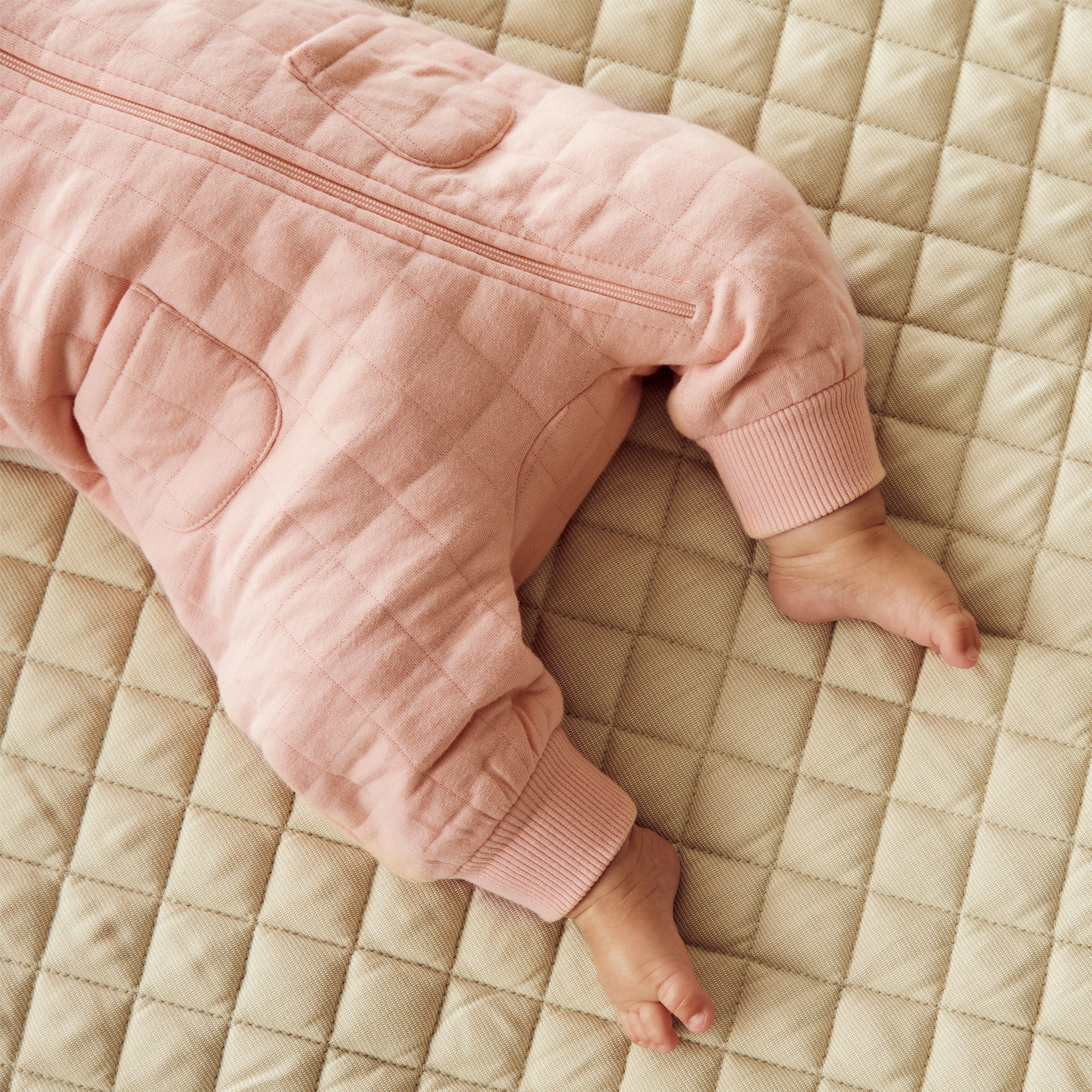 Organic Quilted Pink Baby Growsuit - Soft Cotton Infant Romper for Newborns | Perfect for Playtime, Photos & Everyday Comfort