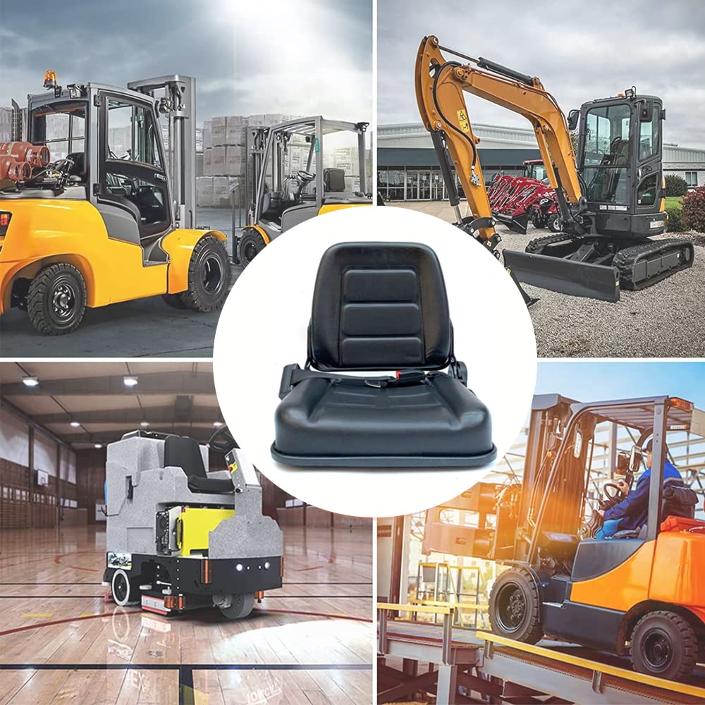 Universal Waterproof PVC Forklift Seat with Safety Belt - Heavy Duty Replacement Seat for Tractors, Mowers, Skid Loaders, Telehandlers & Excavators - Perfect for Construction, Agriculture & Industrial Equipment
